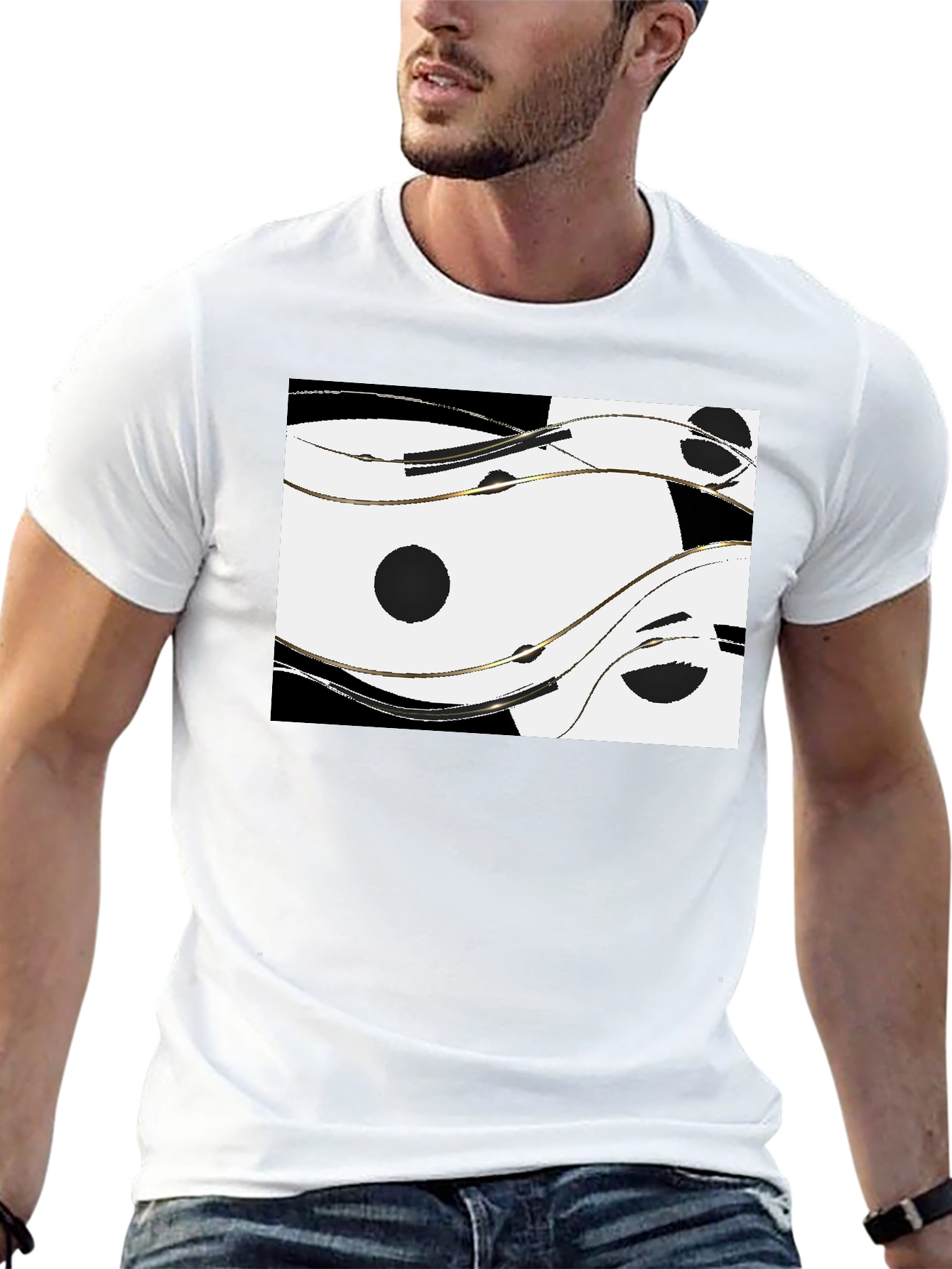 Abstract Yin Yang Style Graphic Tee - Black