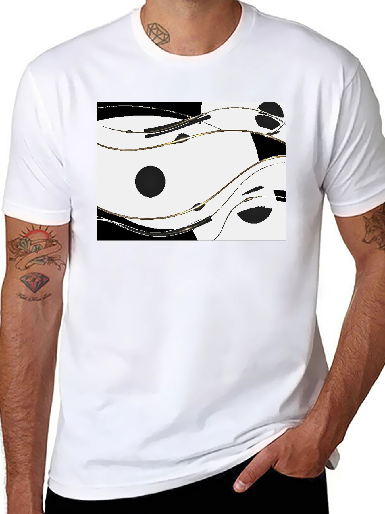 Abstract Yin Yang Style Graphic Tee - Black
