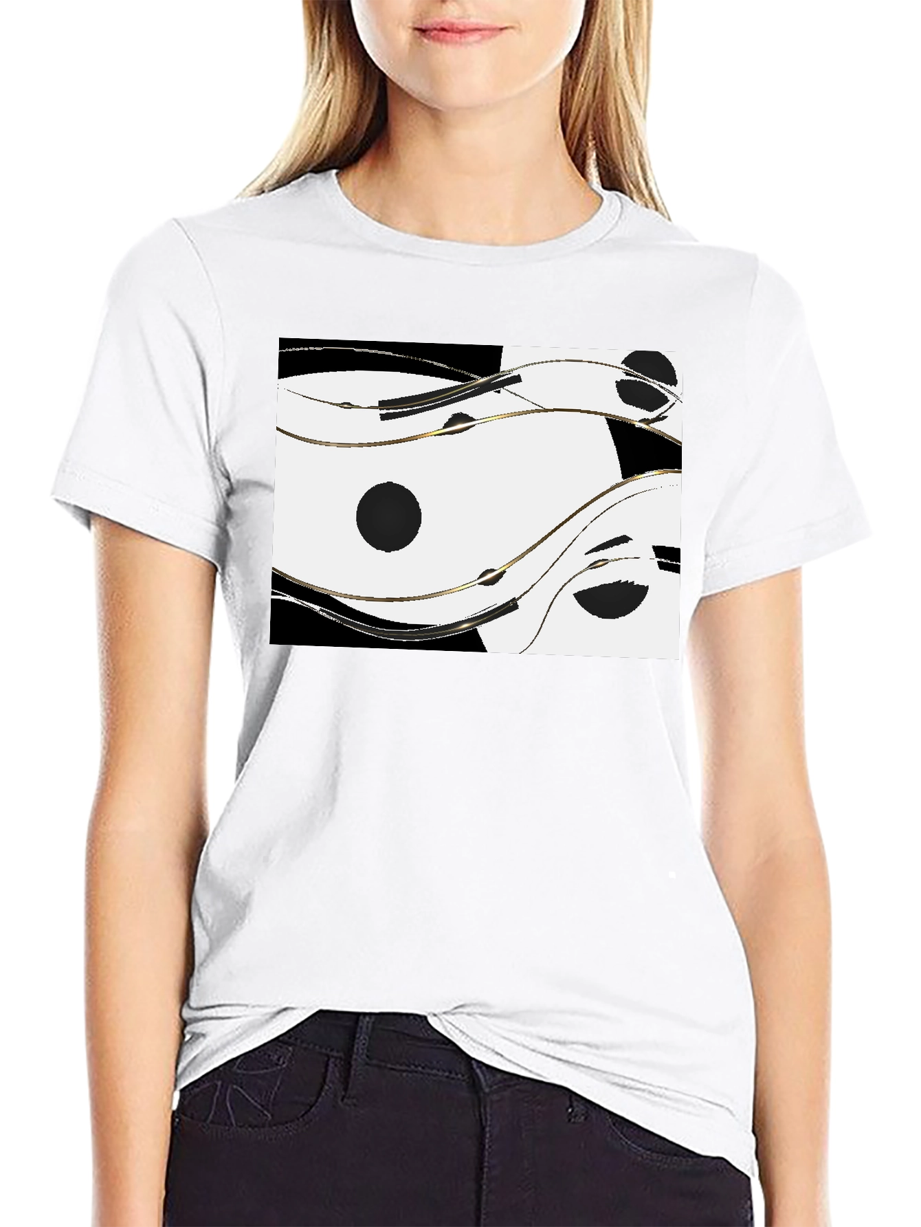 Abstract Yin Yang Style Graphic Tee - Black