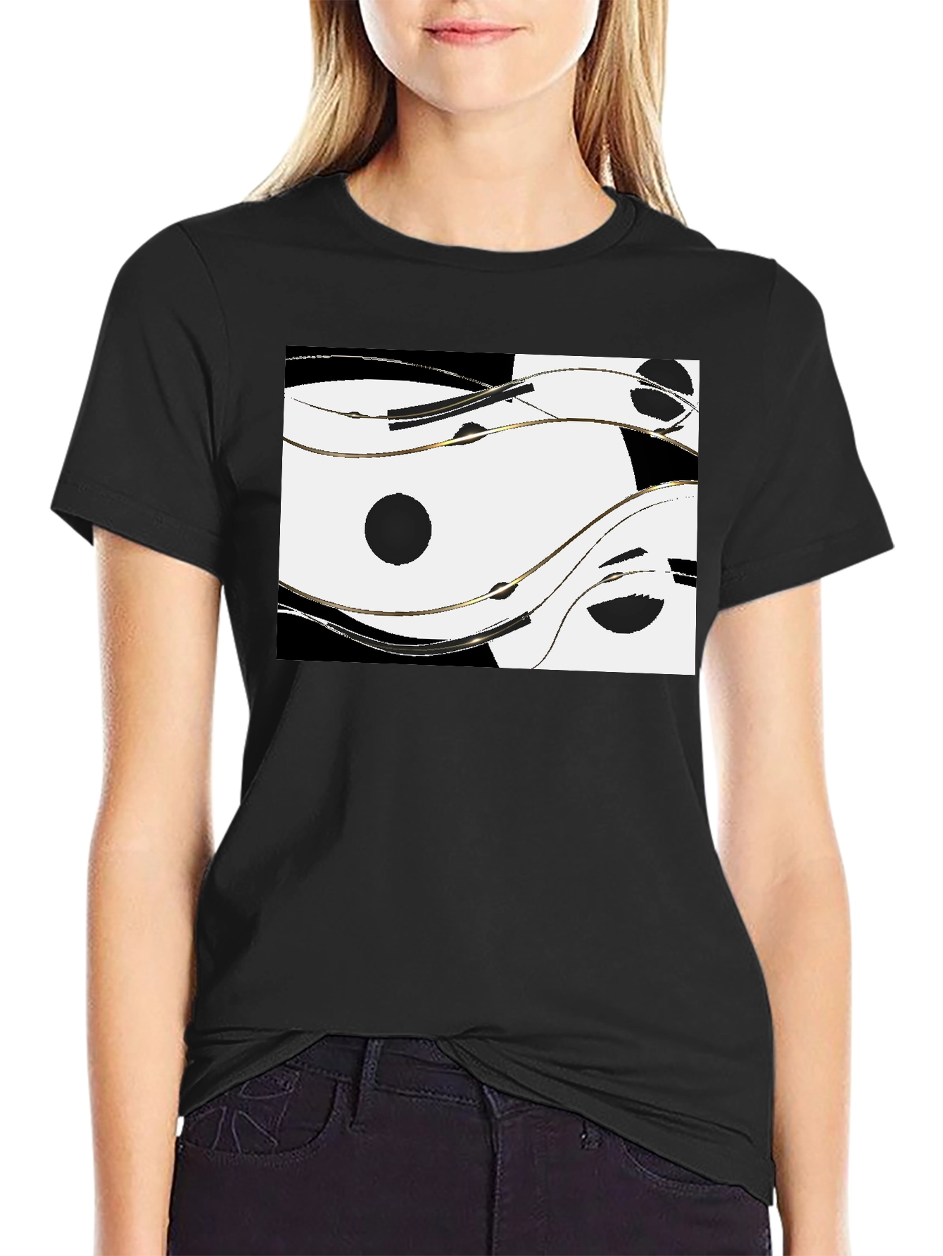Abstract Yin Yang Style Graphic Tee - Black