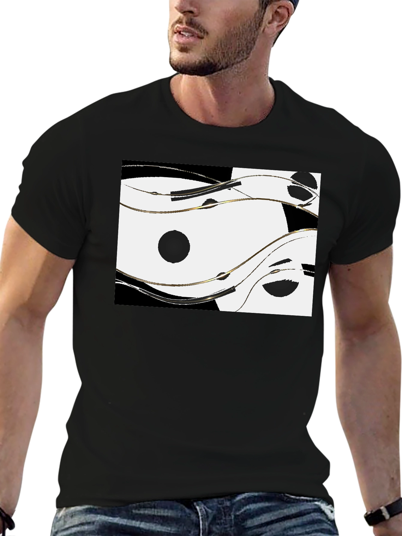 Abstract Yin Yang Style Graphic Tee - Black