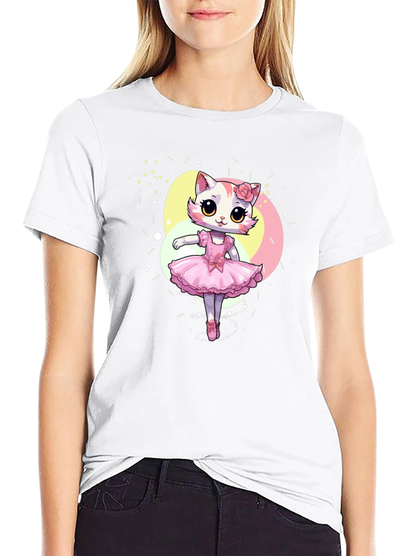 Cute Cat Ballerina Graphic T-Shirt