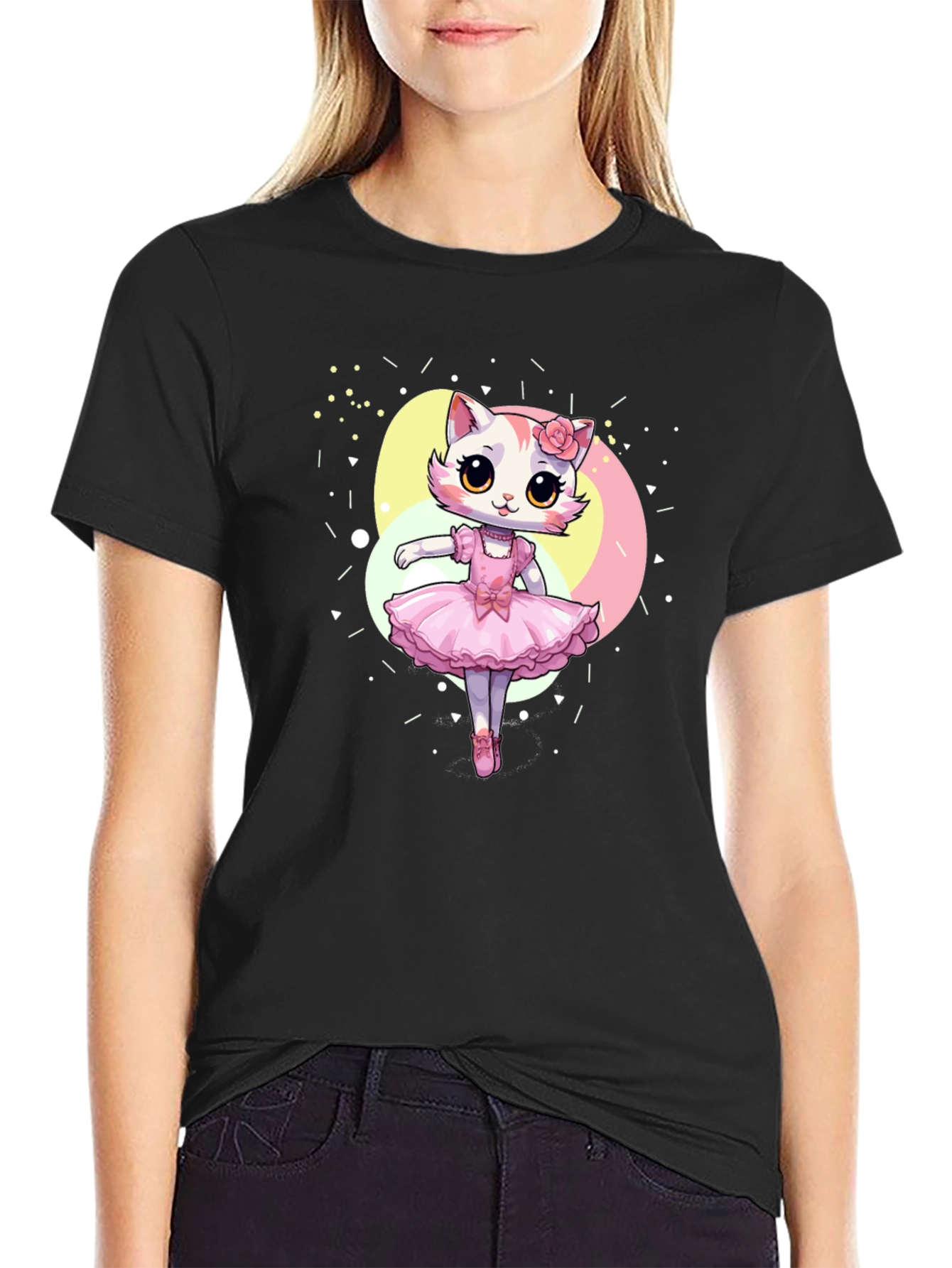Cute Cat Ballerina Graphic T-Shirt