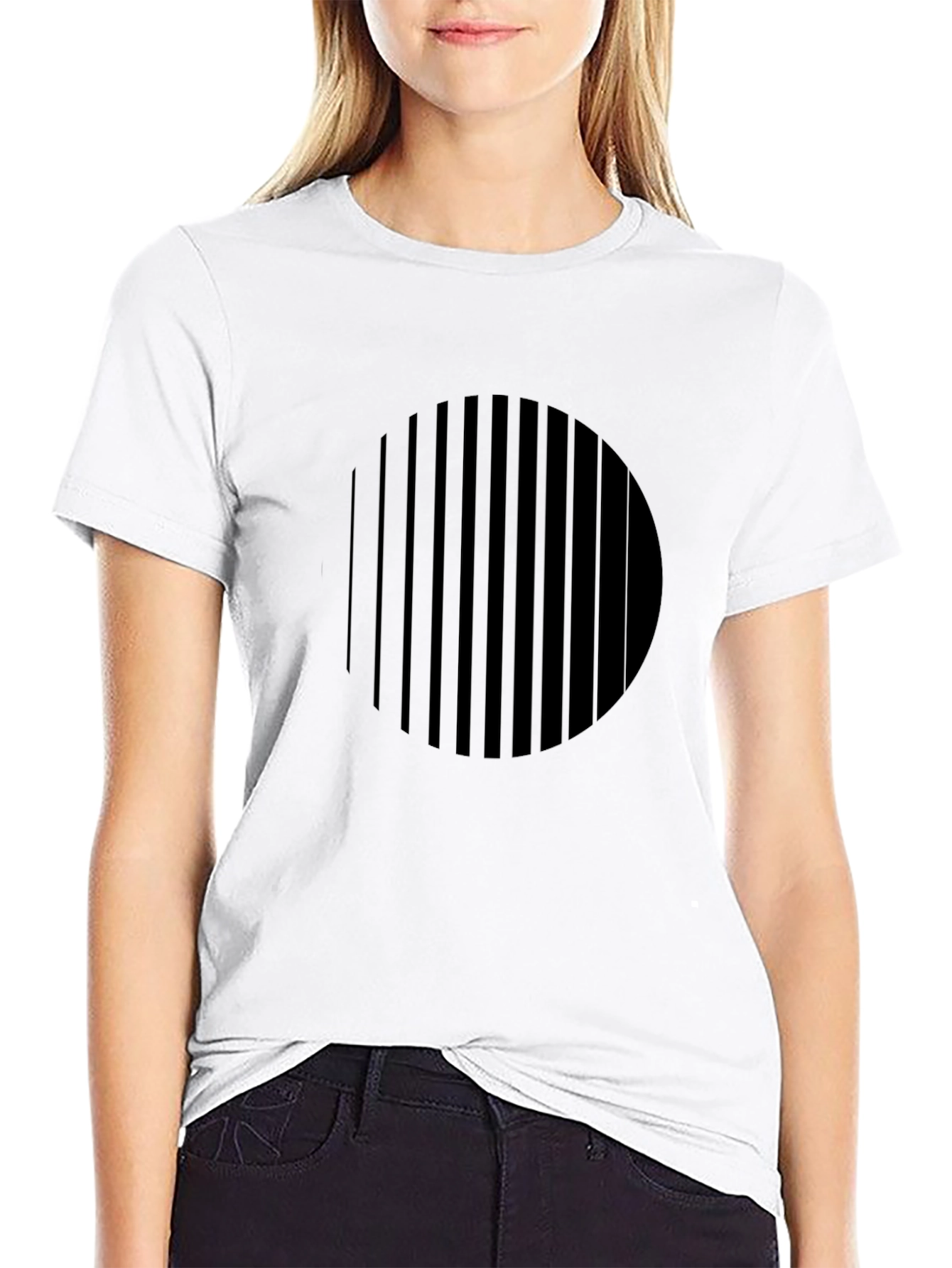 Modern Geometric Stripe Circle Black T-Shirt
