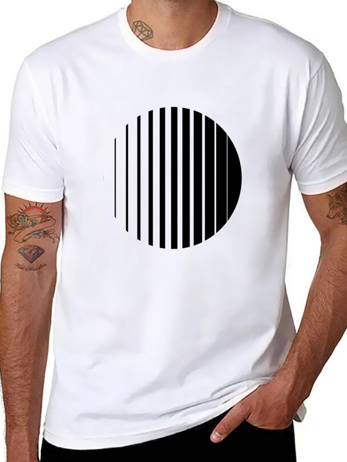 Modern Geometric Stripe Circle Black T-Shirt