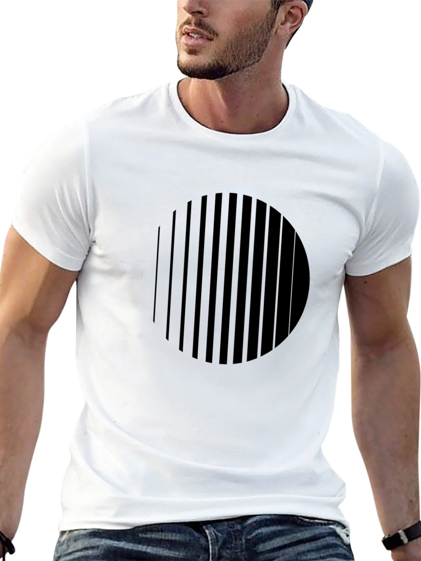 Modern Geometric Stripe Circle Black T-Shirt