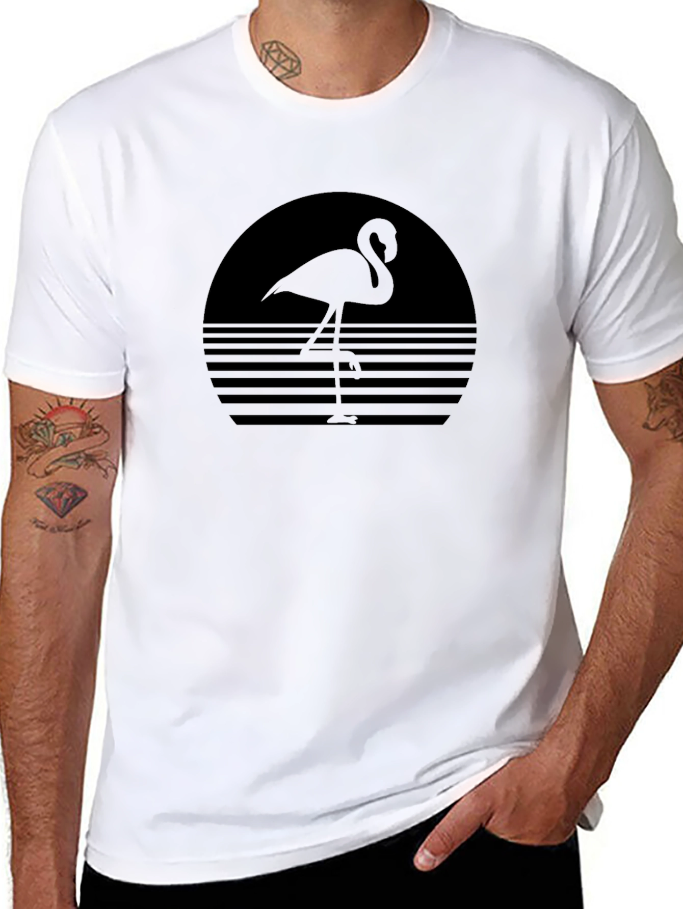 Retro Flamingo Sunset Black T-Shirt
