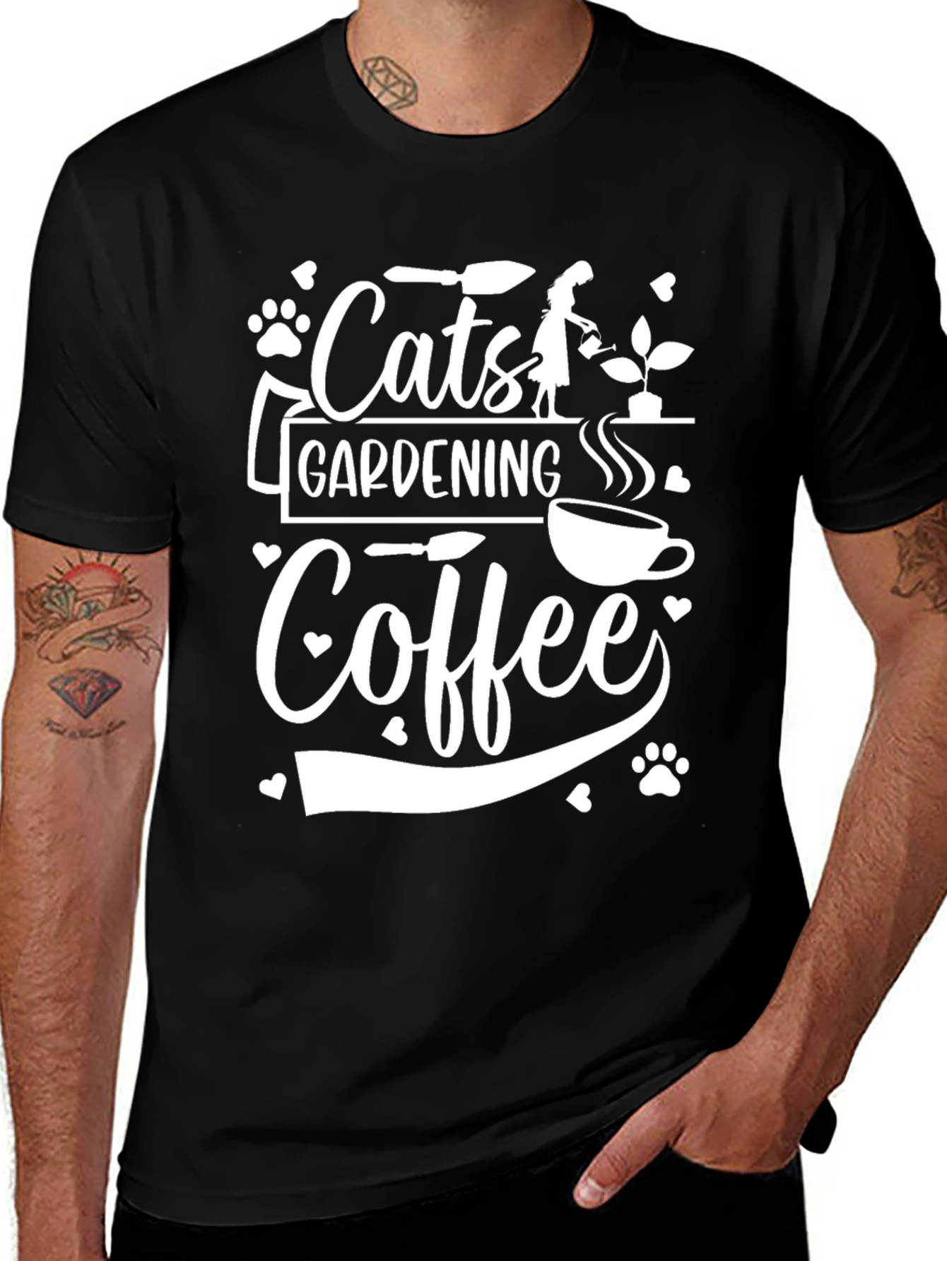 Cats Gardening Coffee Black Graphic Tee