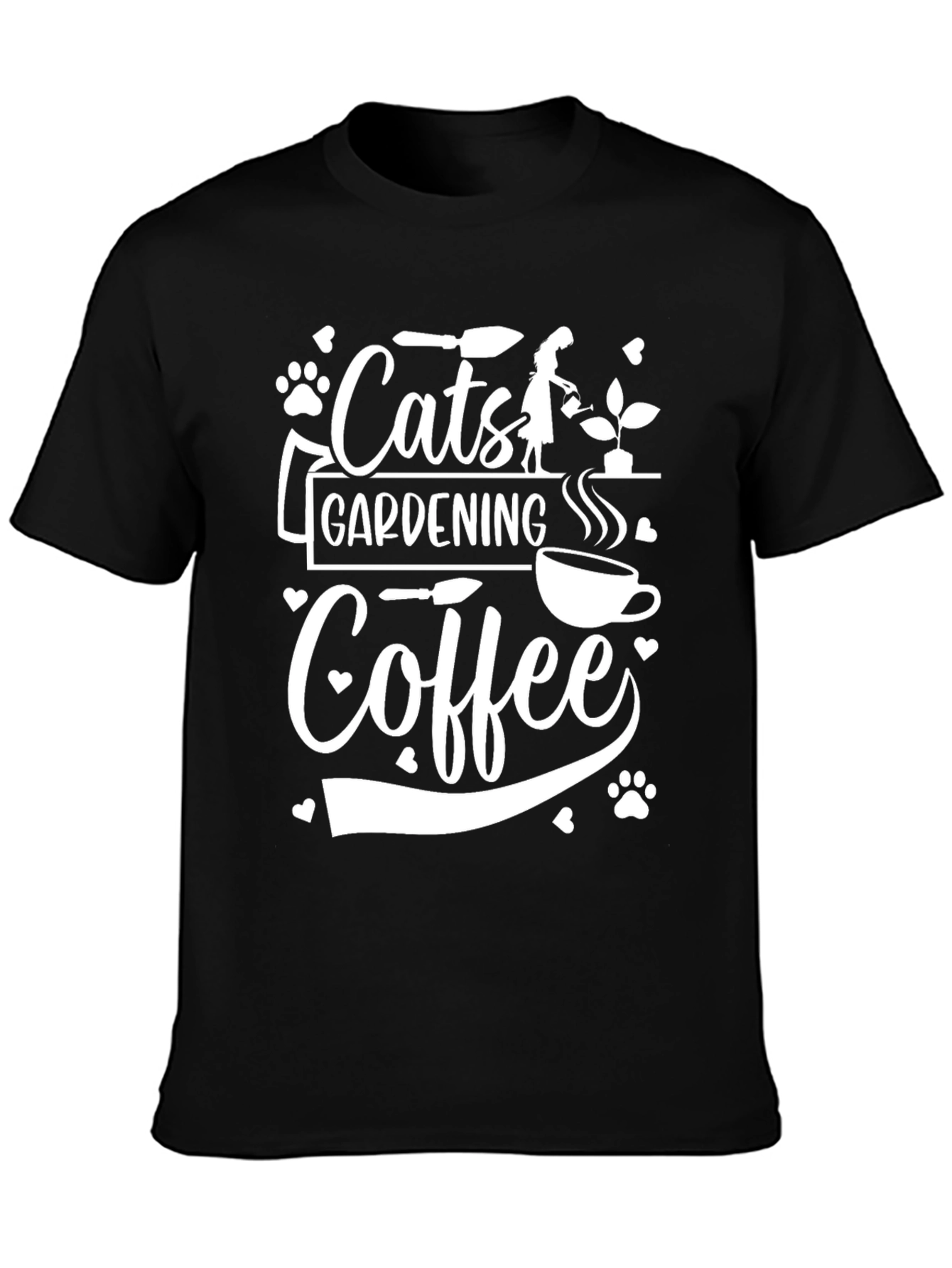 Cats Gardening Coffee Black Graphic Tee