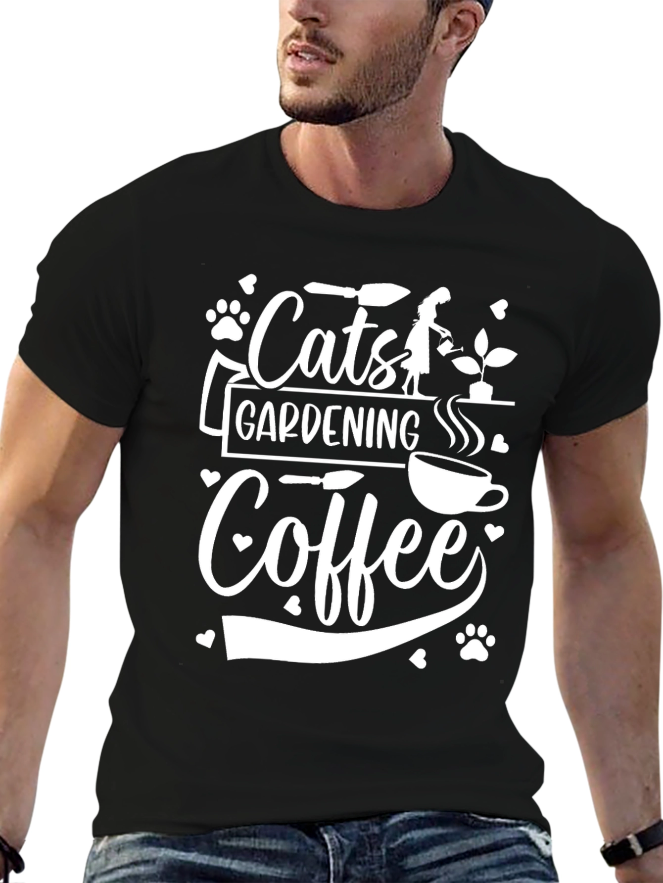 Cats Gardening Coffee Black Graphic Tee