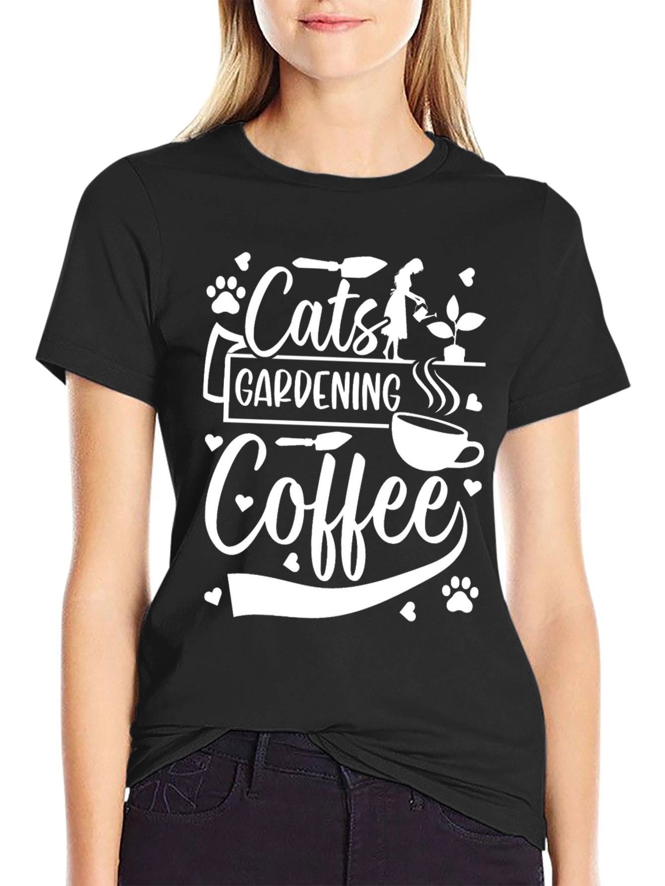 Cats Gardening Coffee Black Graphic Tee