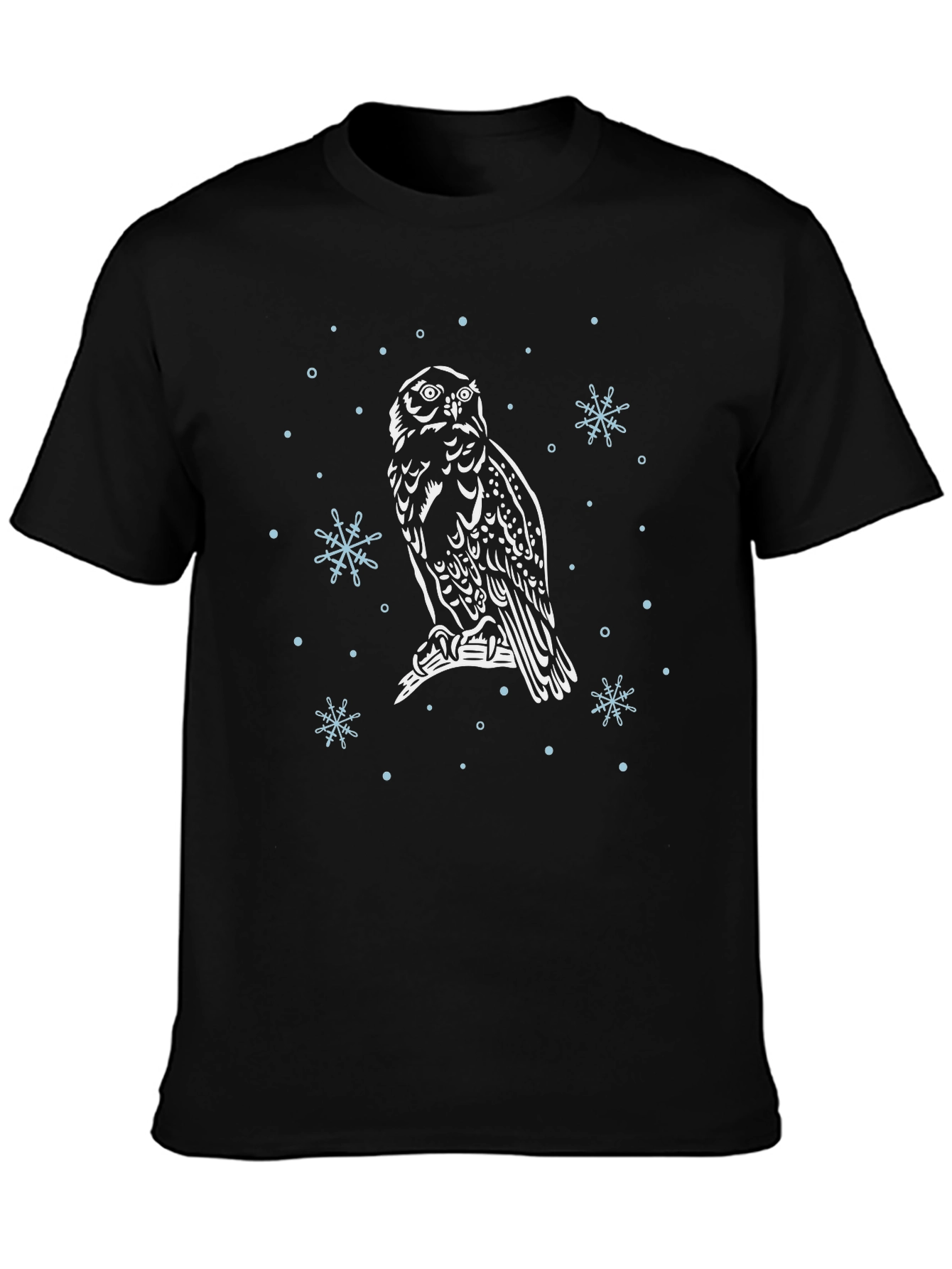 Owl Snowflake Graphic Black T-Shirt