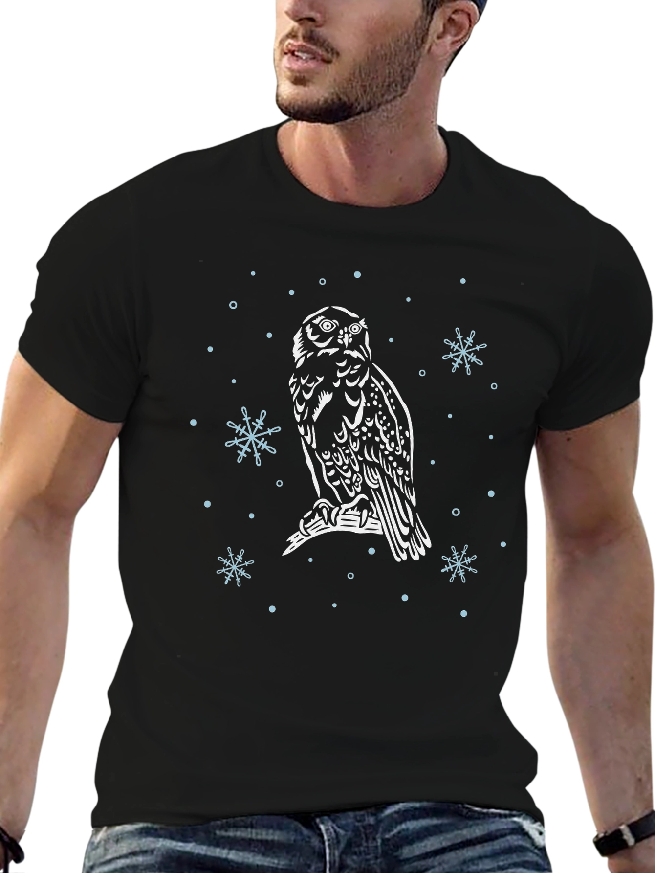 Owl Snowflake Graphic Black T-Shirt