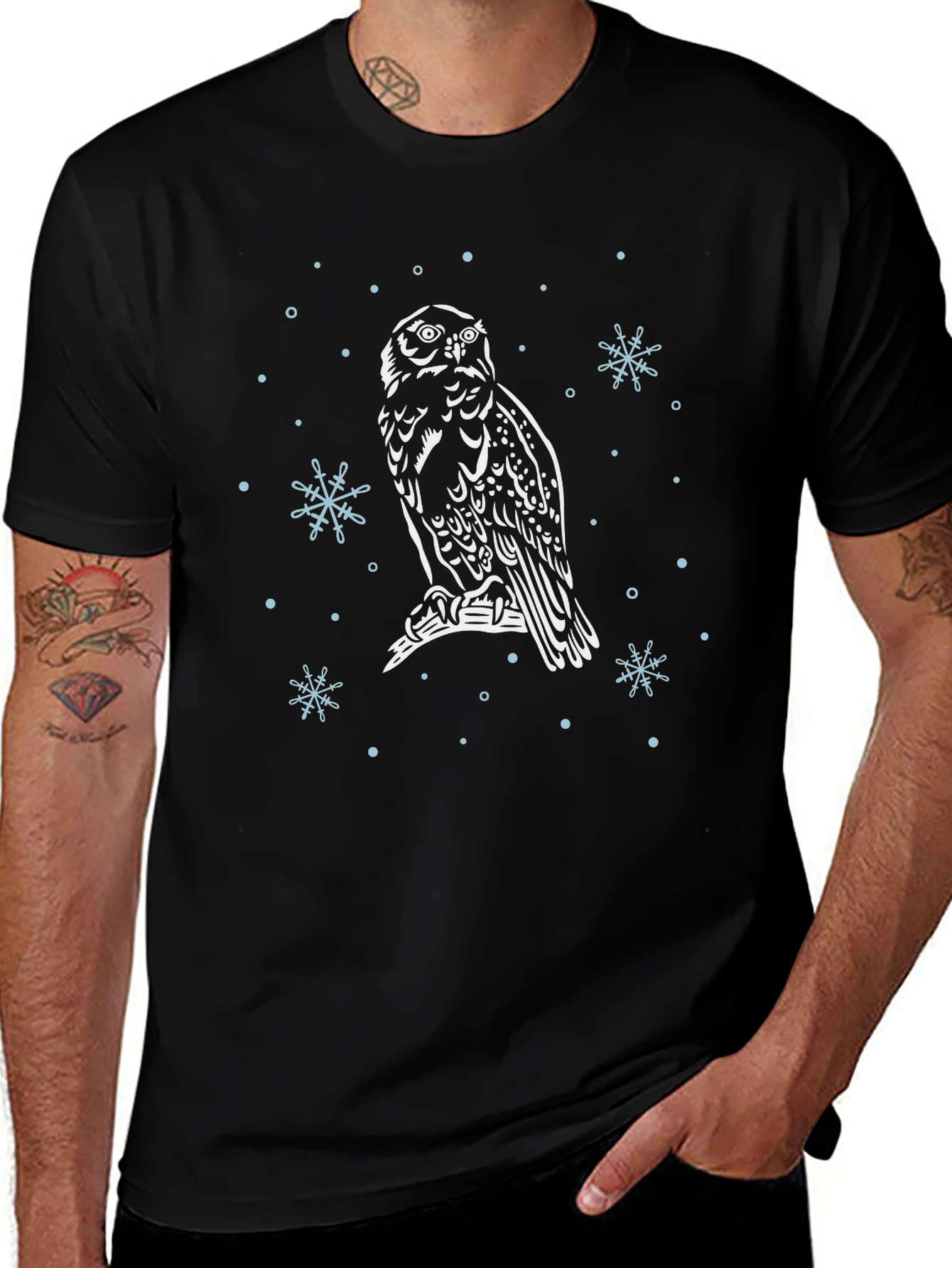 Owl Snowflake Graphic Black T-Shirt