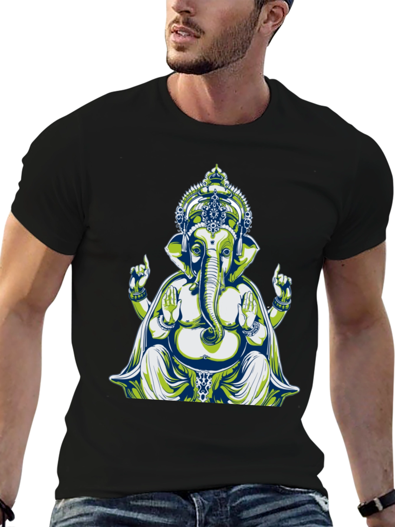 Ganesh Graphic Tee - Spiritual Design Cotton Blend