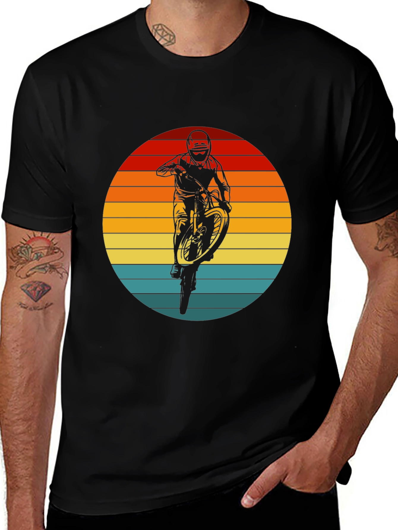 Sunset Mountain Bike Rider Graphic Tee - Black