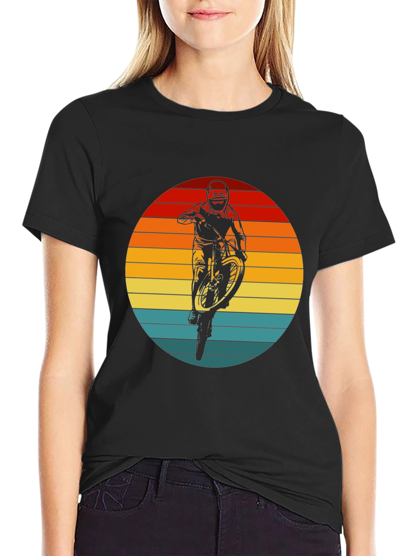 Sunset Mountain Bike Rider Graphic Tee - Black