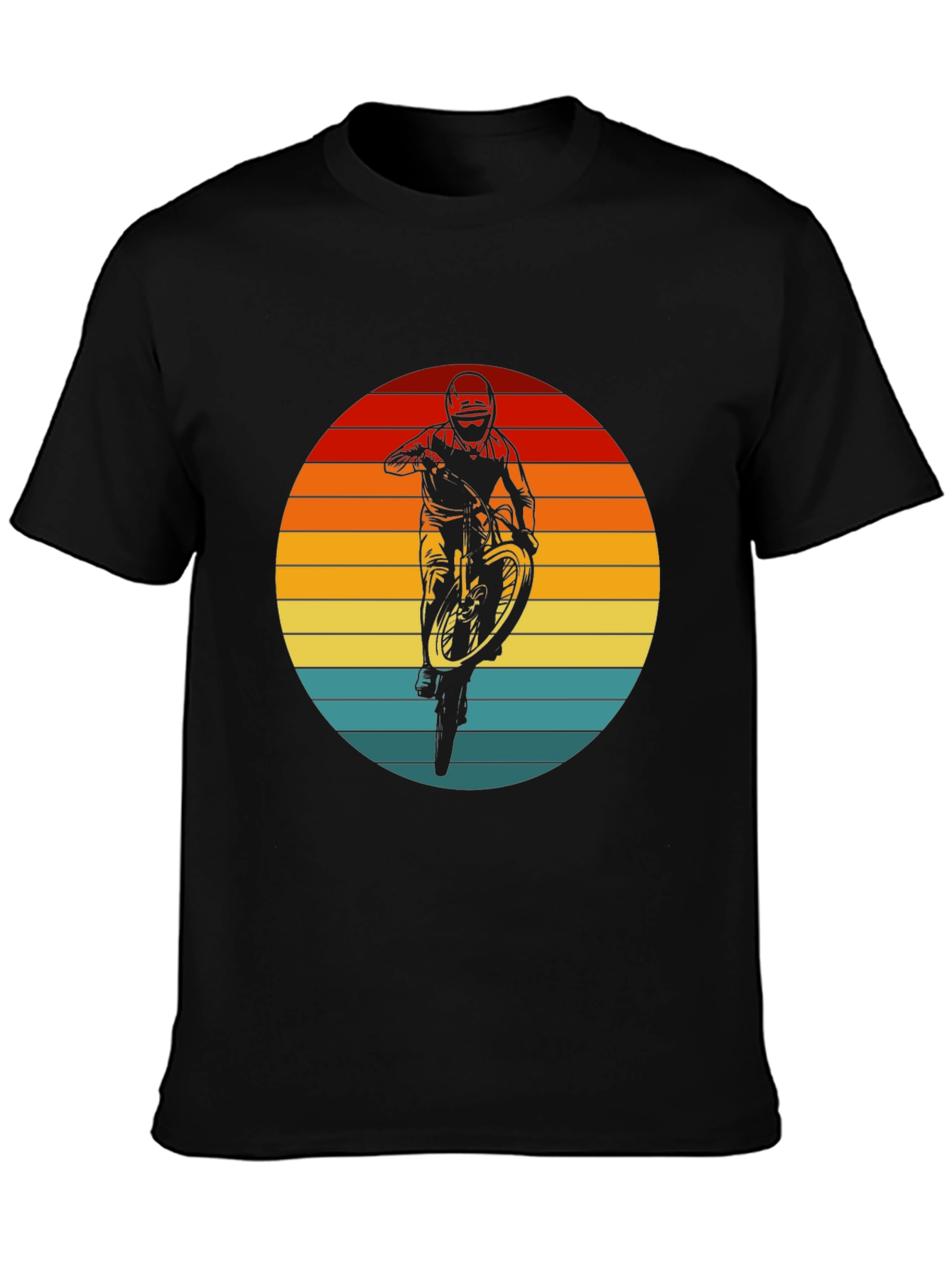 Sunset Mountain Bike Rider Graphic Tee - Black