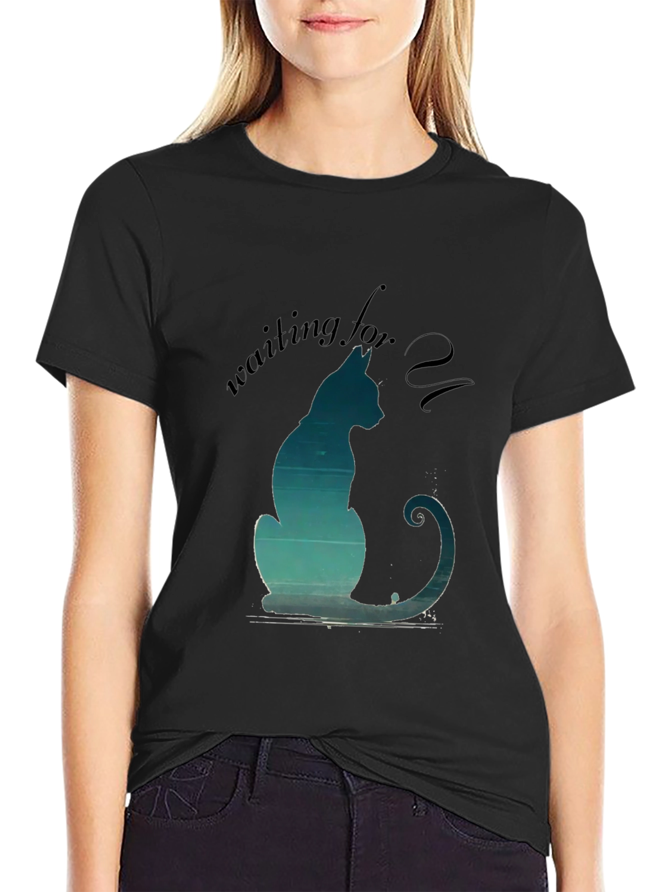 Waiting Cat Graphic Print Mens T-Shirt