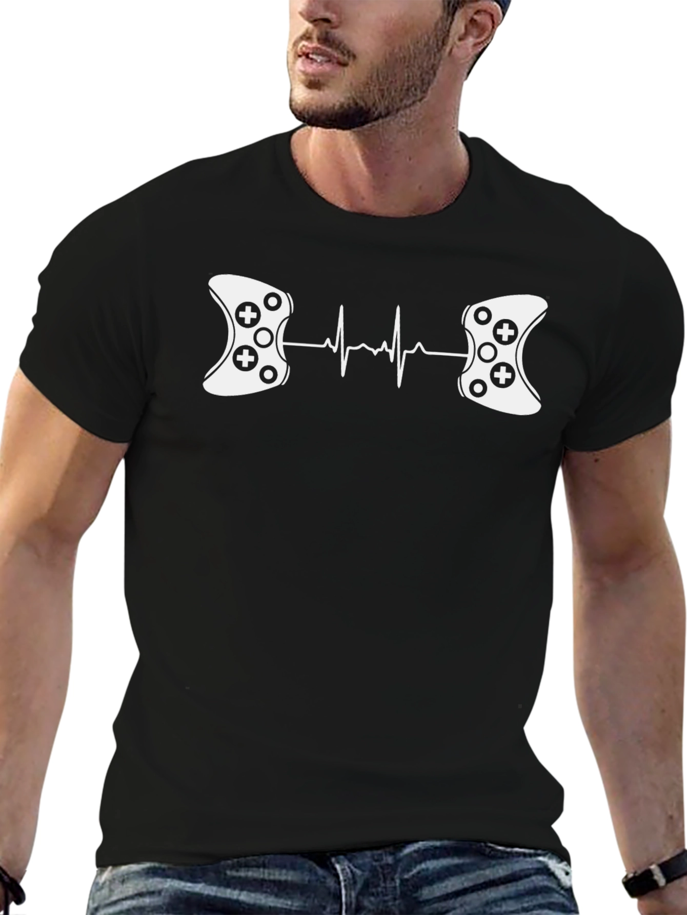 Gamer Heartbeat T-Shirt - Black Cotton Gaming Tee