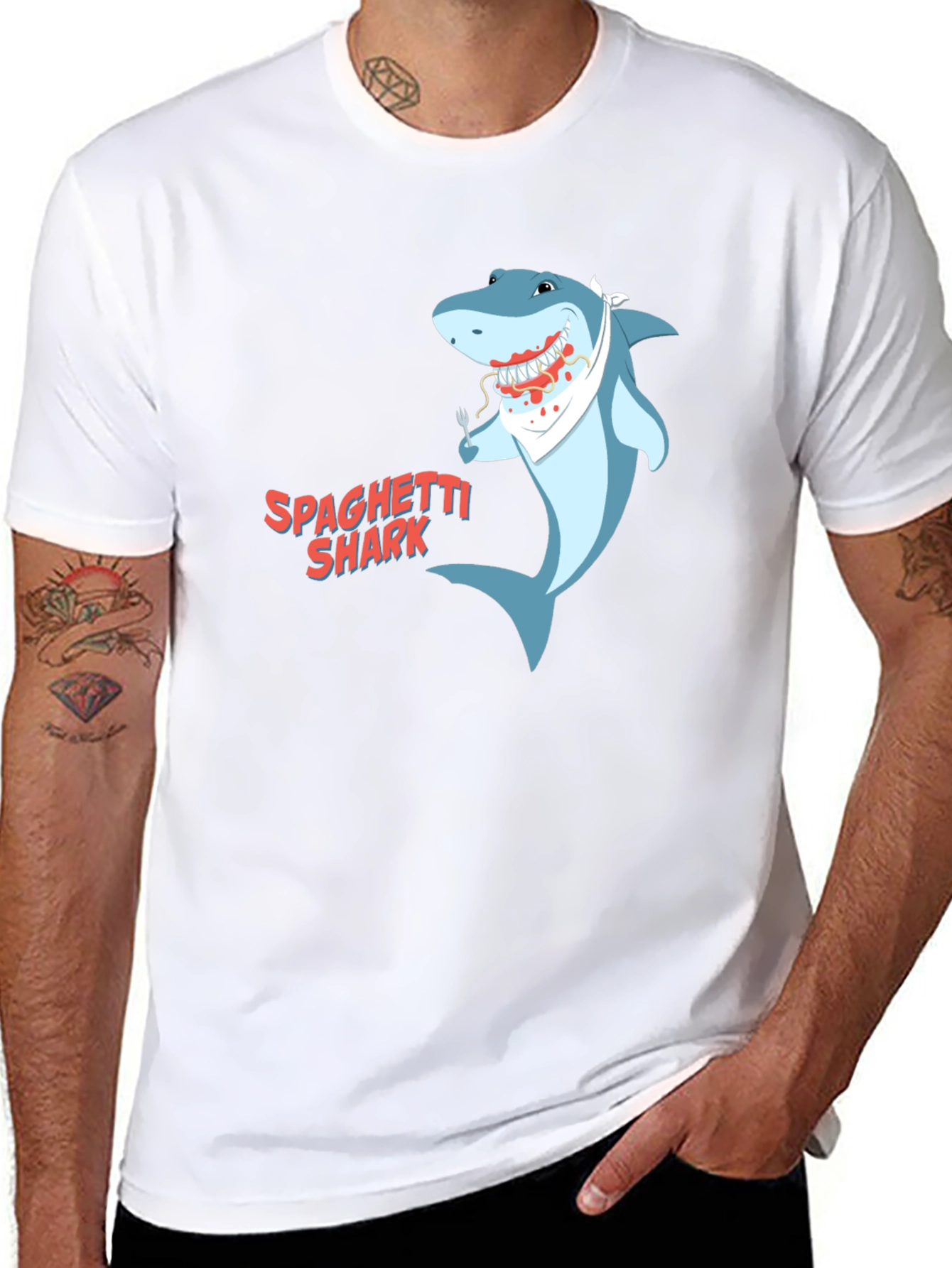Spaghetti Shark Graphic Tee - Funny Cartoon Shirt
