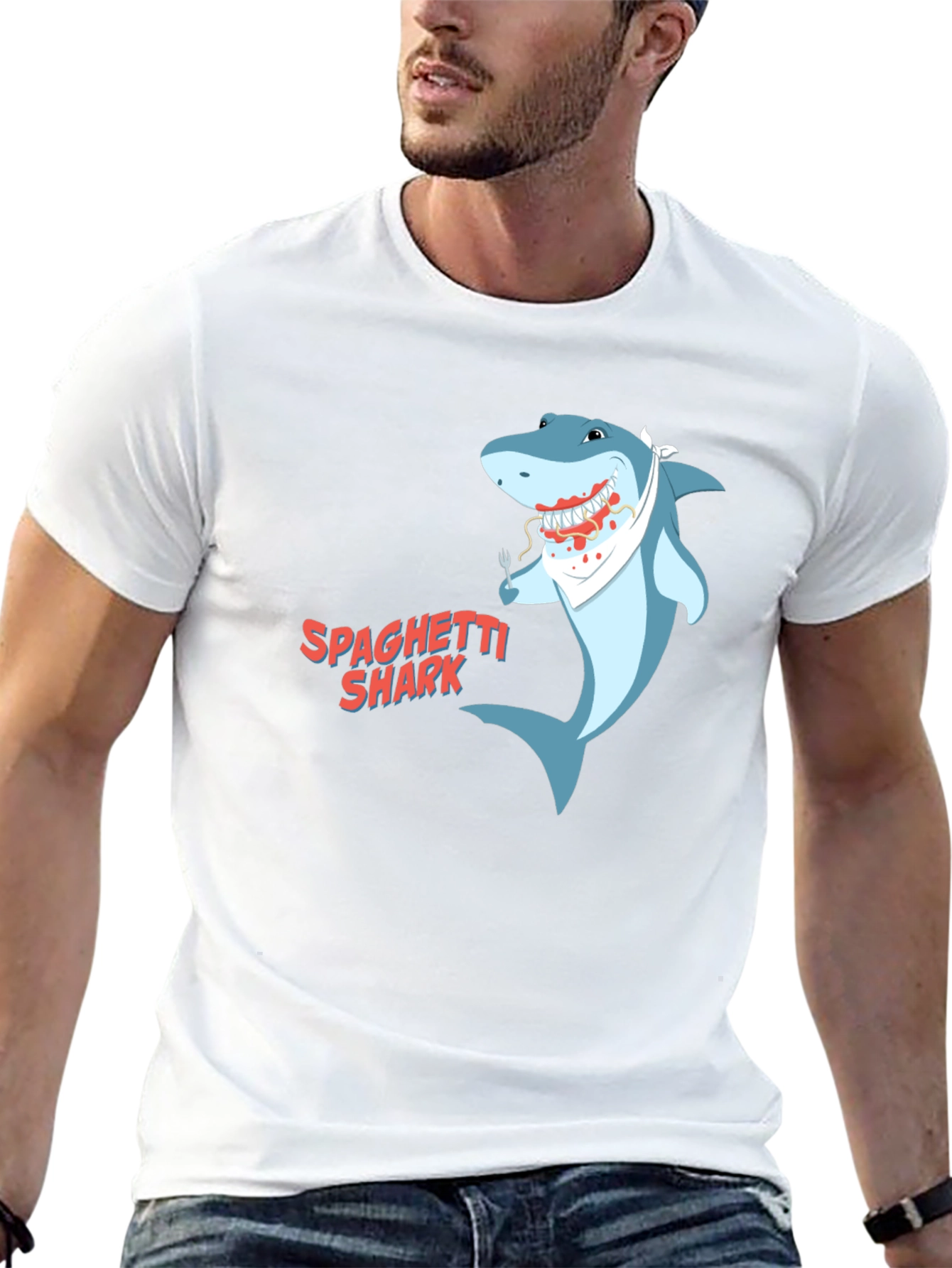 Spaghetti Shark Graphic Tee - Funny Cartoon Shirt