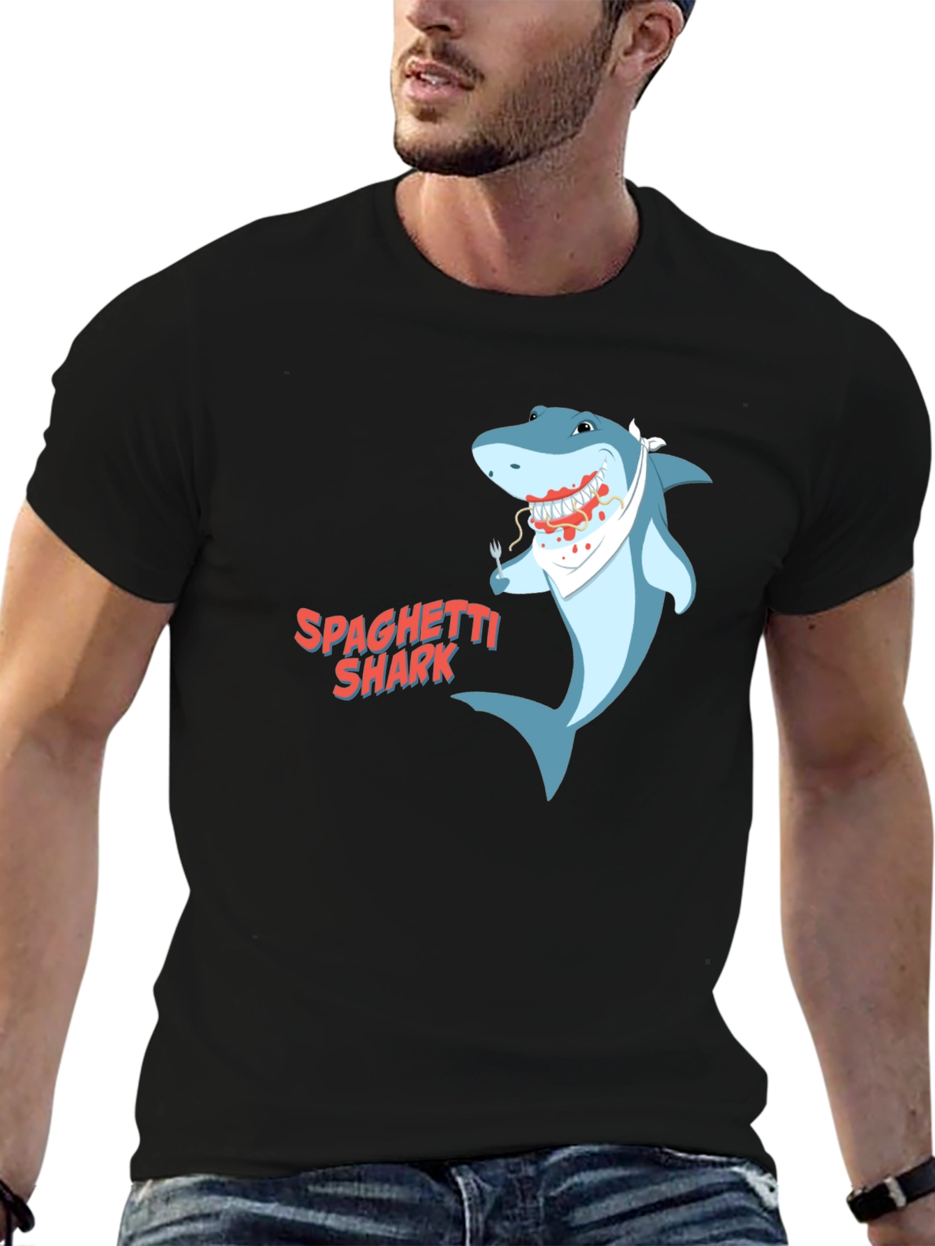 Spaghetti Shark Graphic Tee - Funny Cartoon Shirt