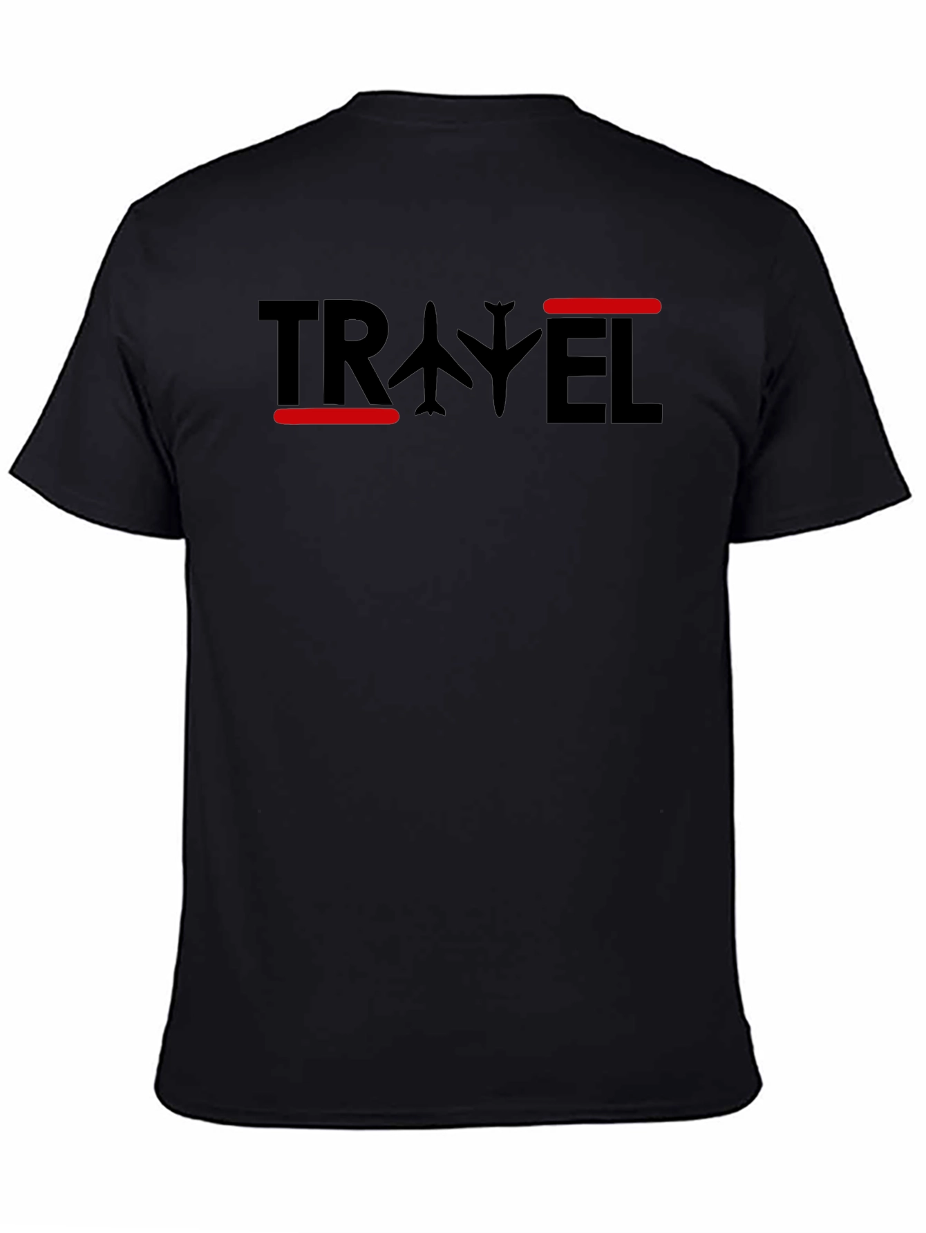 Travel Airplane Graphic T-Shirt - Black Crew Neck Tee