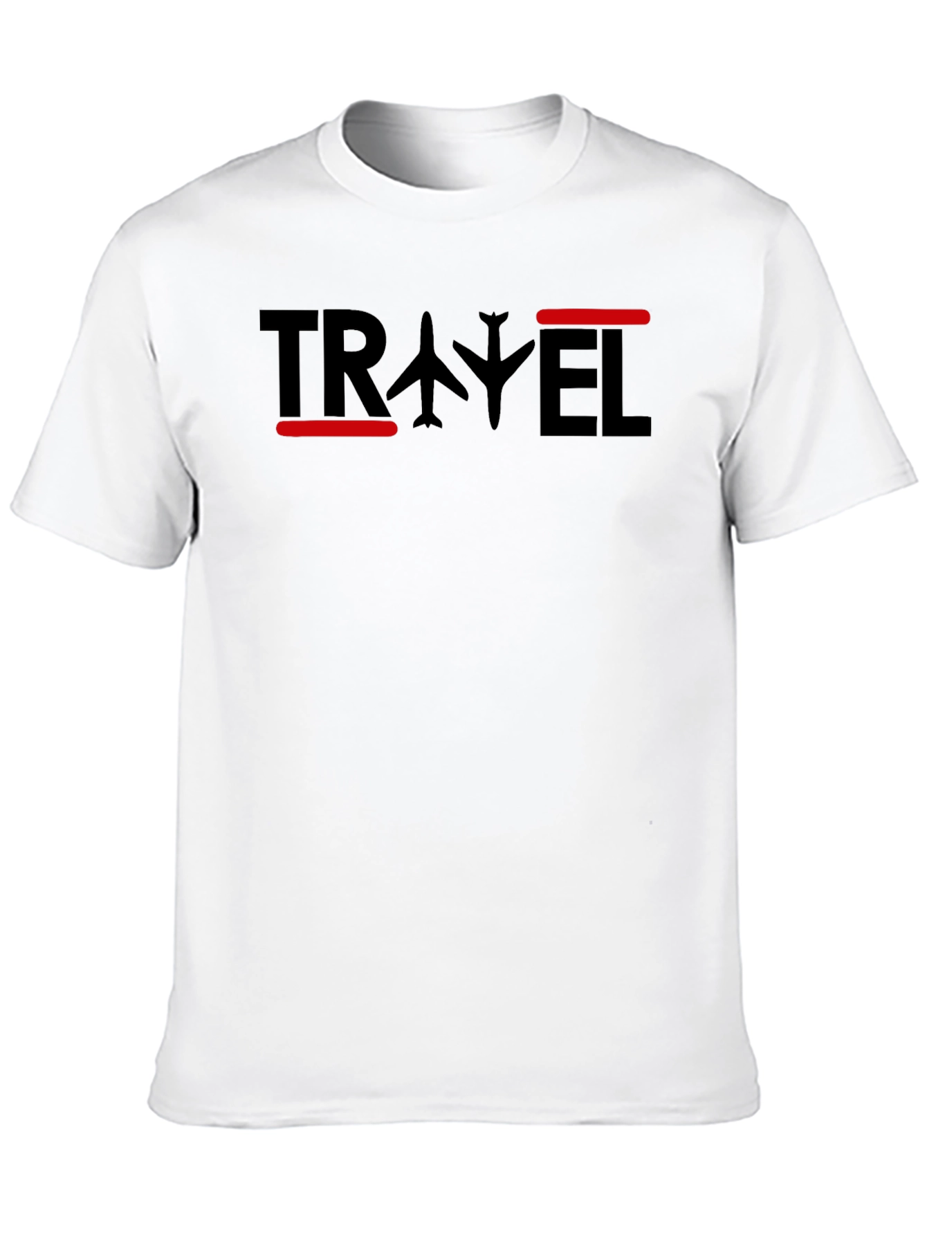 Travel Airplane Graphic T-Shirt - Black Crew Neck Tee