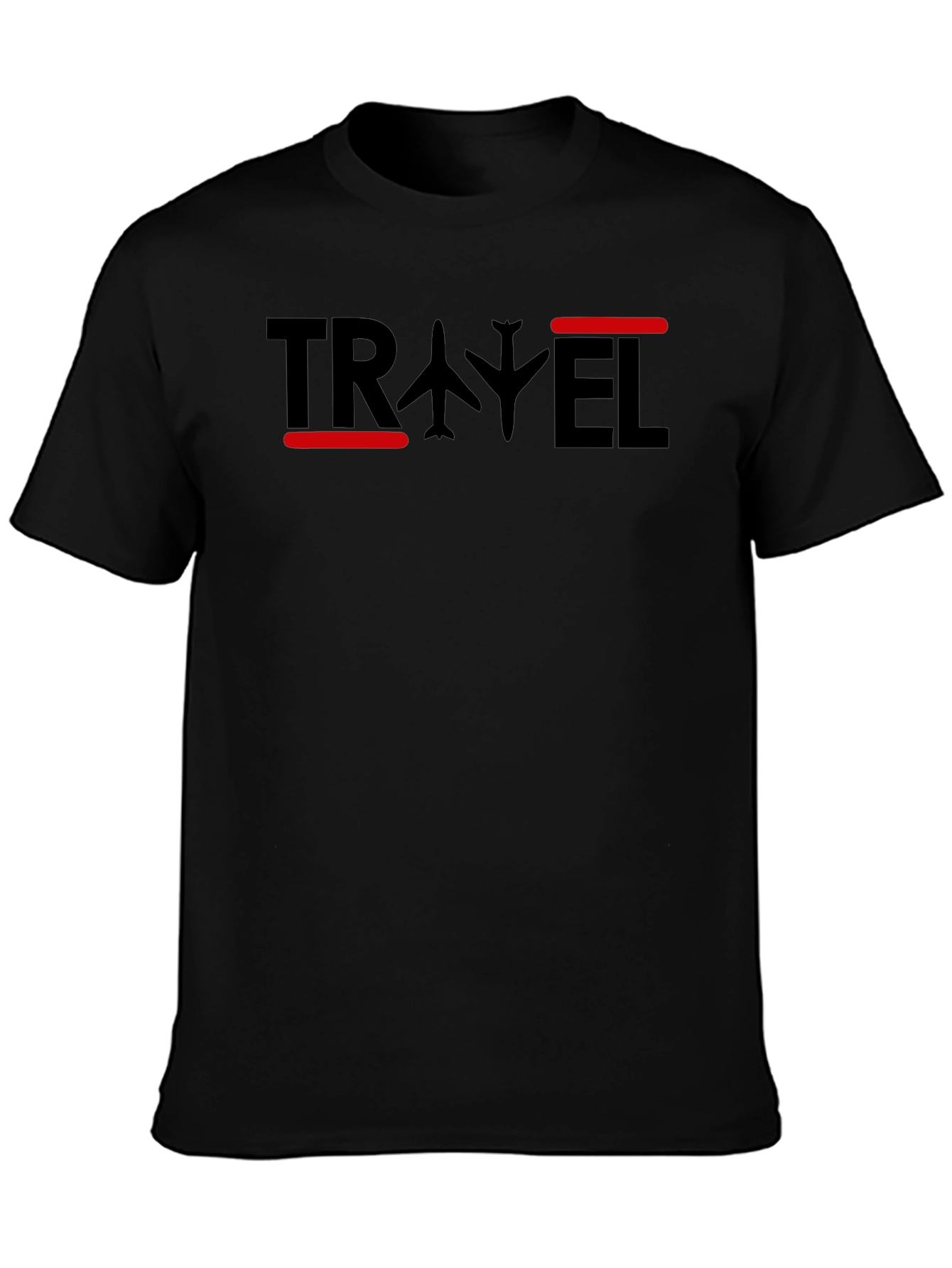 Travel Airplane Graphic T-Shirt - Black Crew Neck Tee