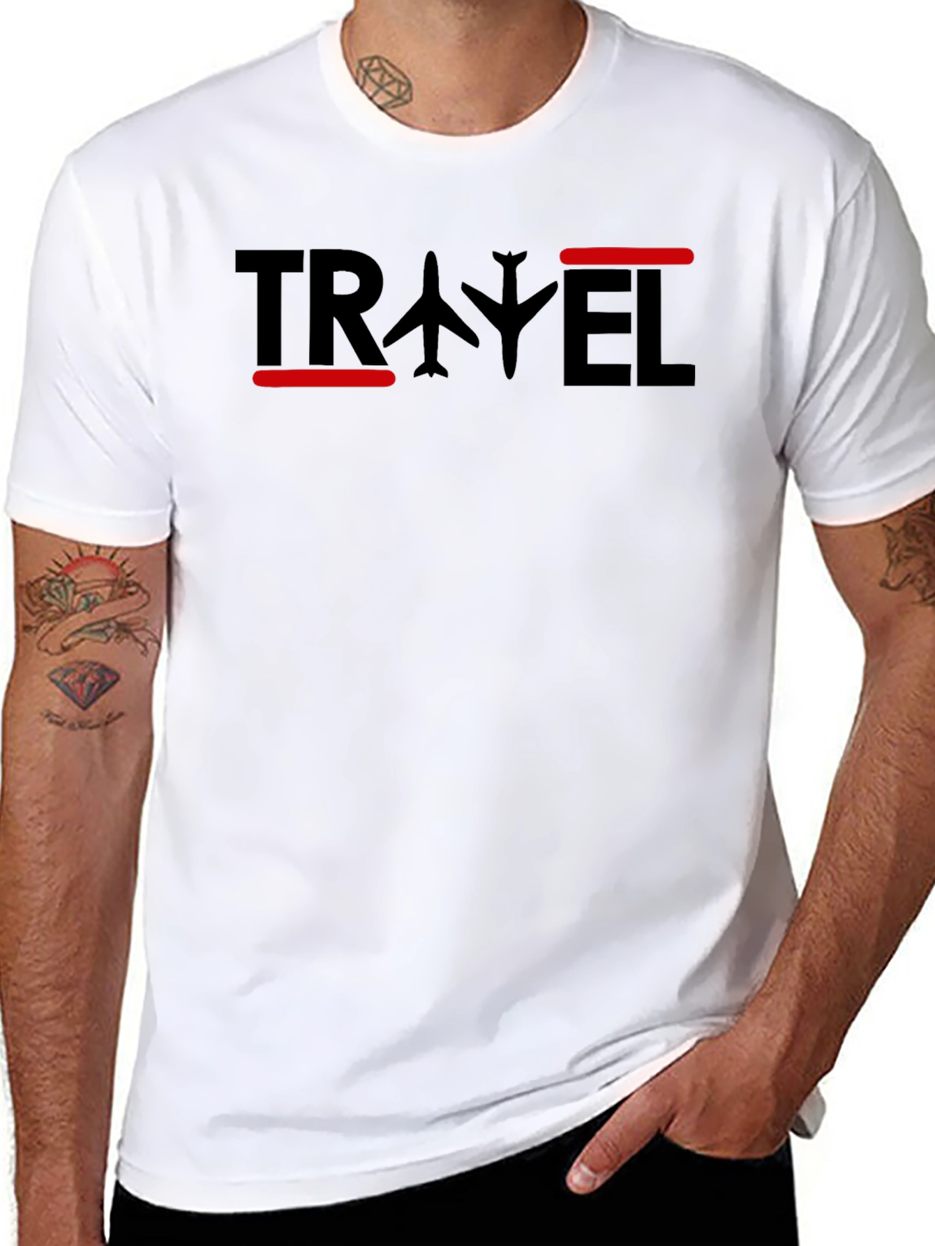 Travel Airplane Graphic T-Shirt - Black Crew Neck Tee