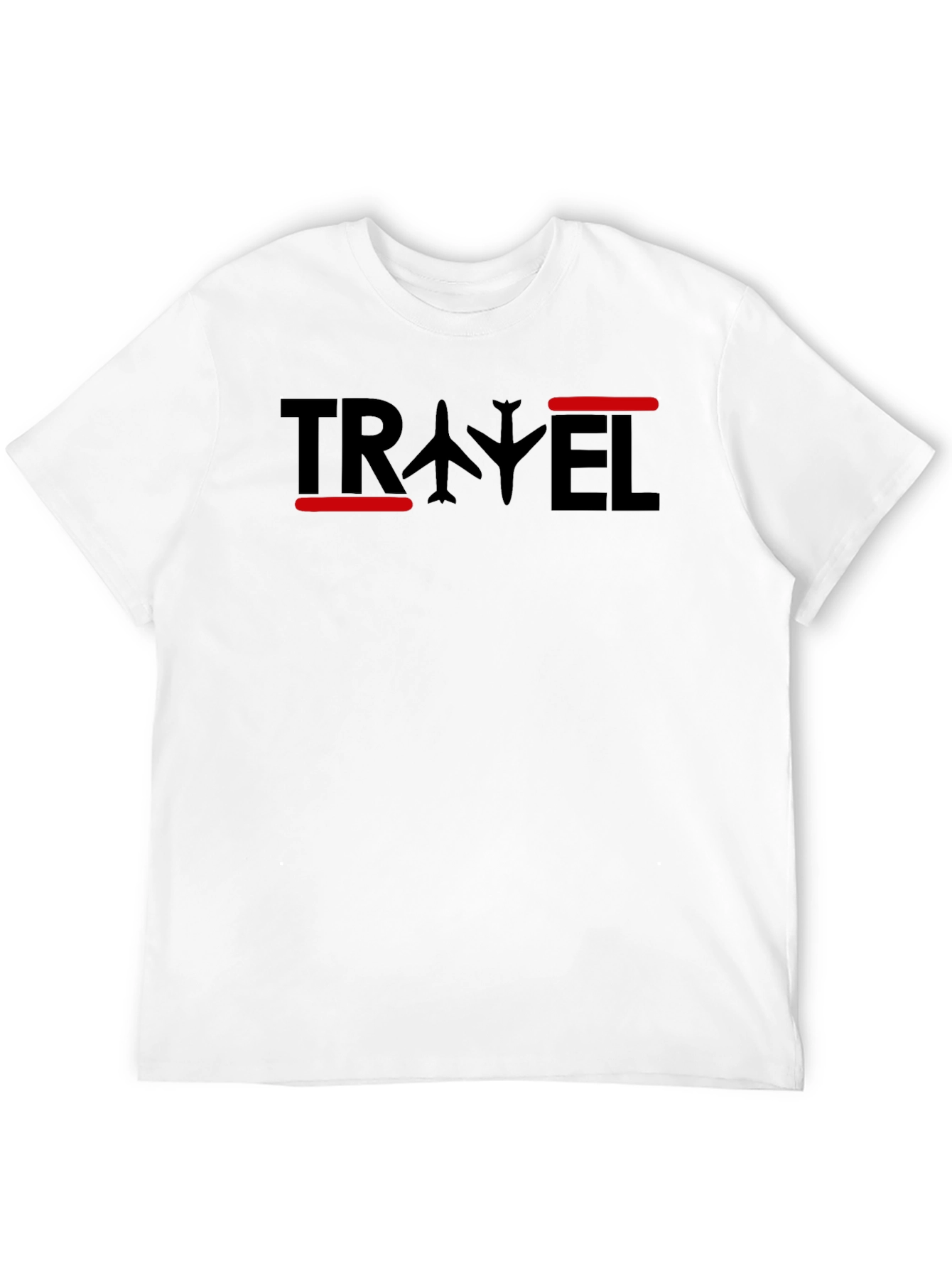 Travel Airplane Graphic T-Shirt - Black Crew Neck Tee