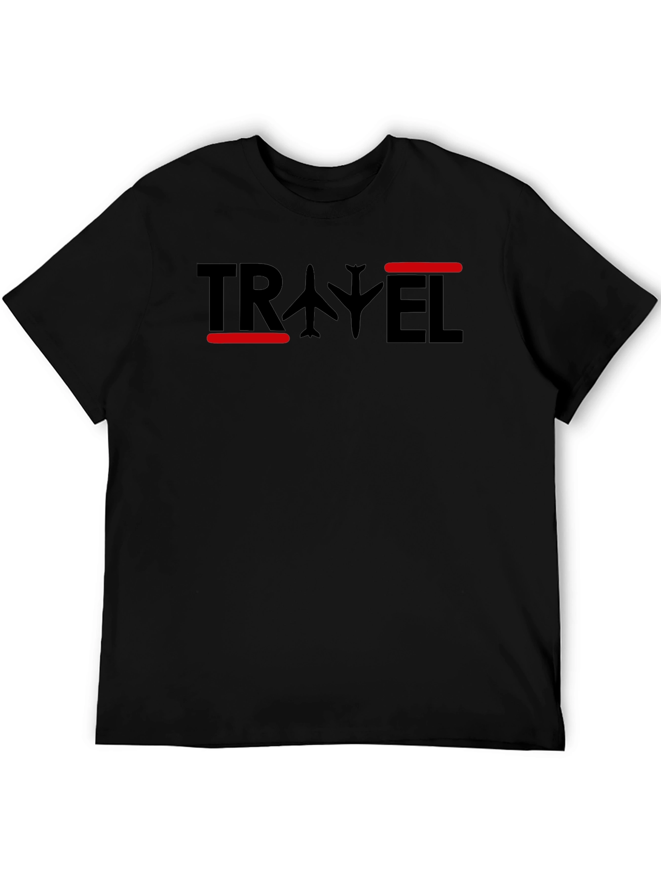 Travel Airplane Graphic T-Shirt - Black Crew Neck Tee