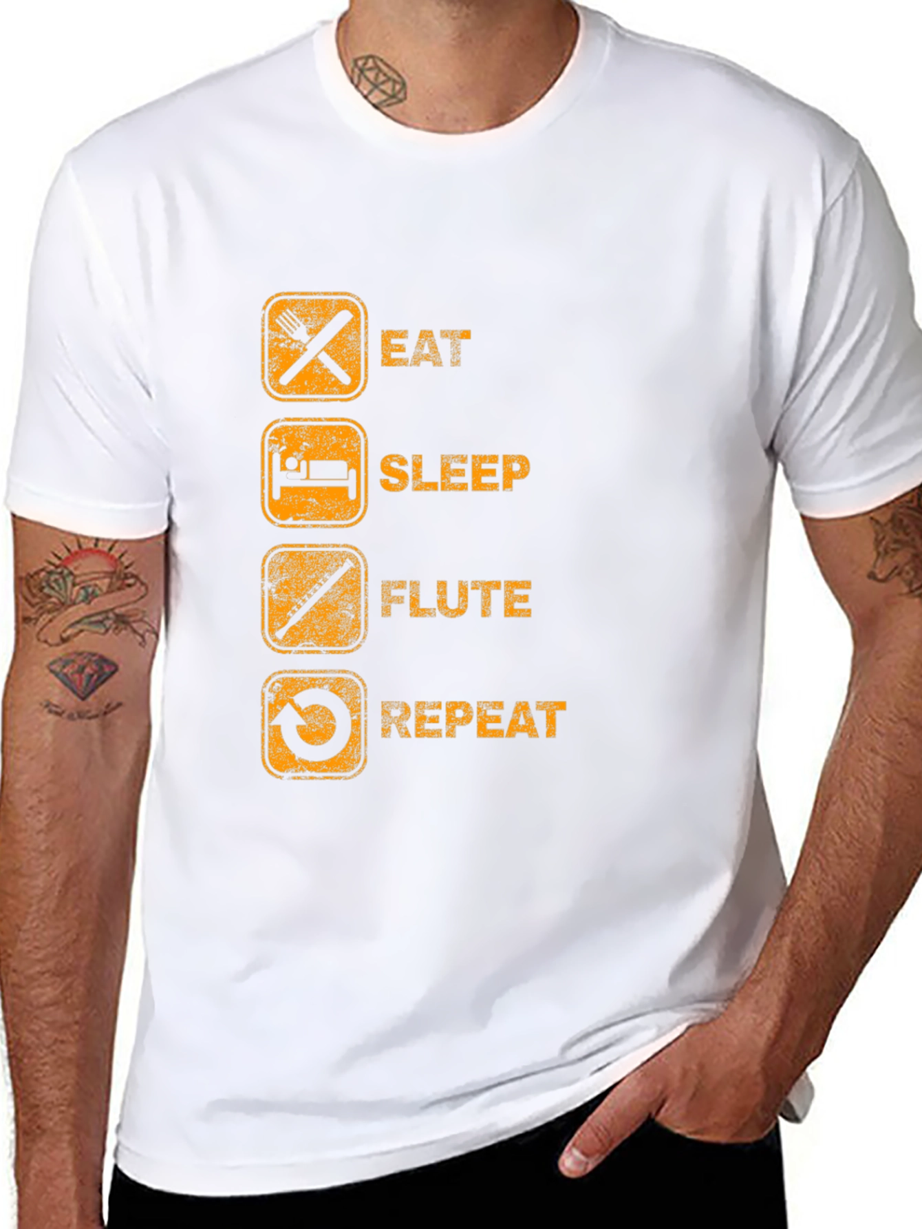 Eat Sleep Flute Repeat Black Graphic T-Shirt