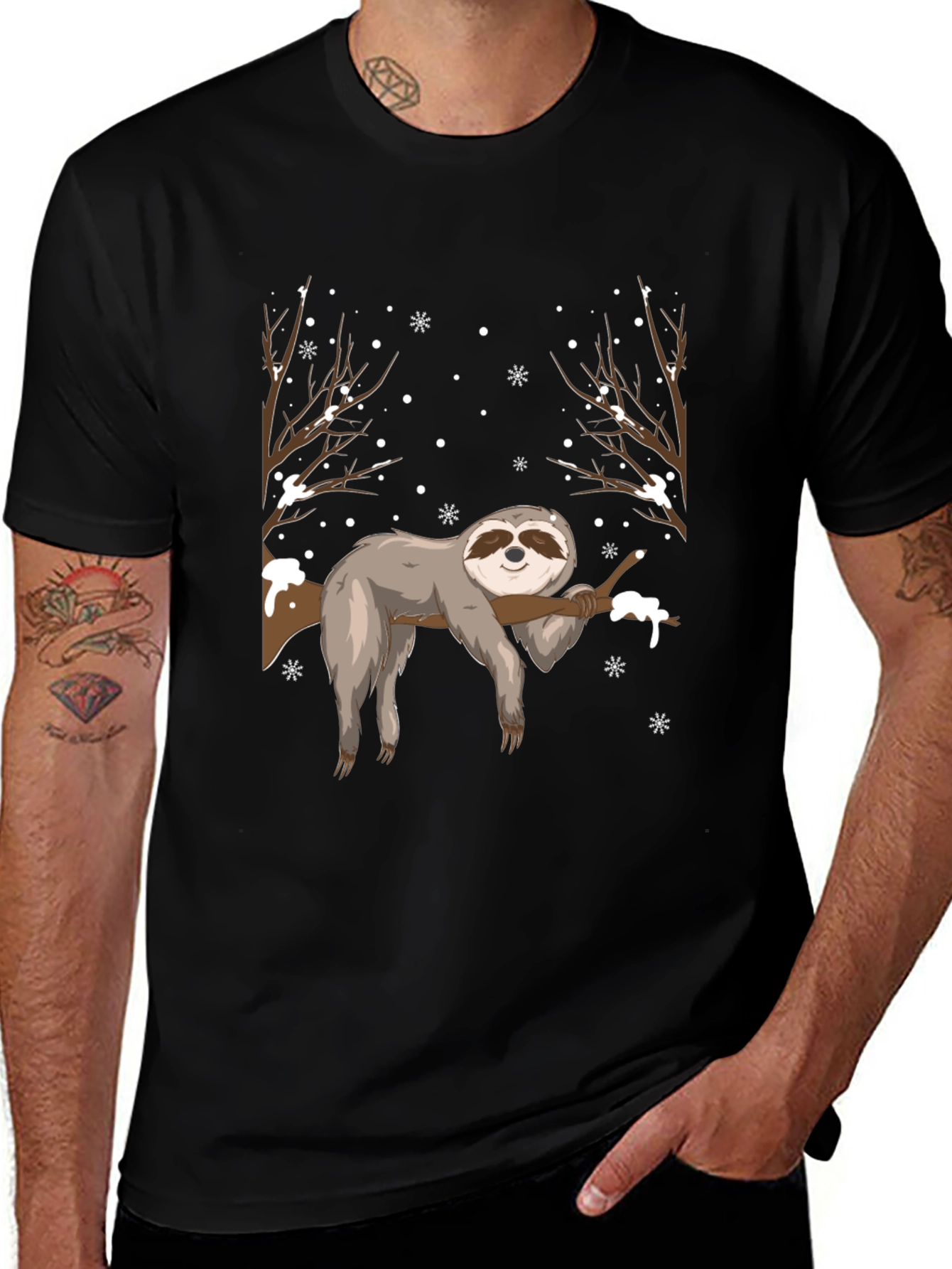Sloth in Winter Mens T-Shirt