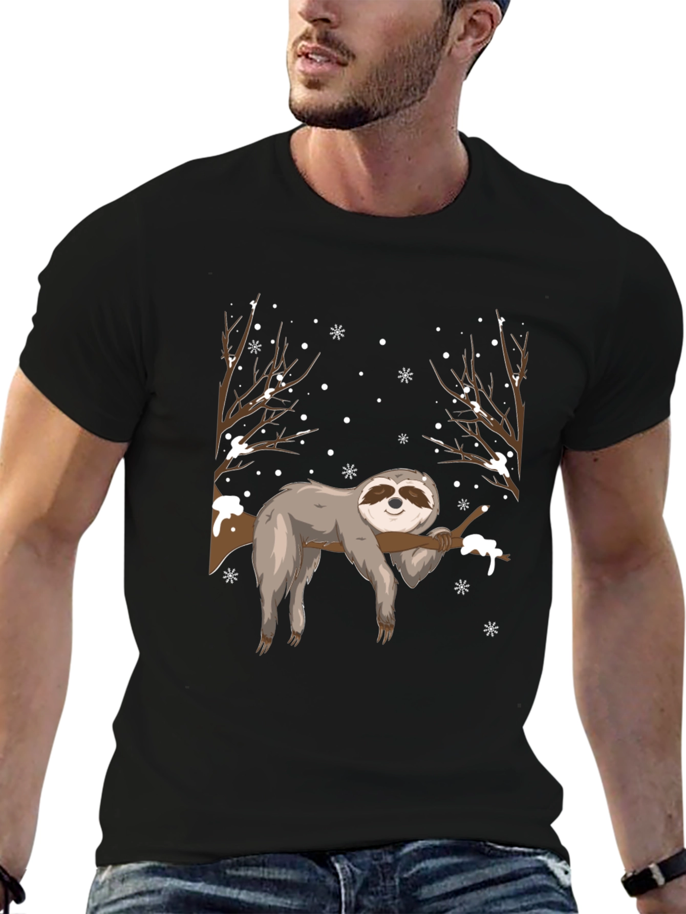 Sloth in Winter Mens T-Shirt