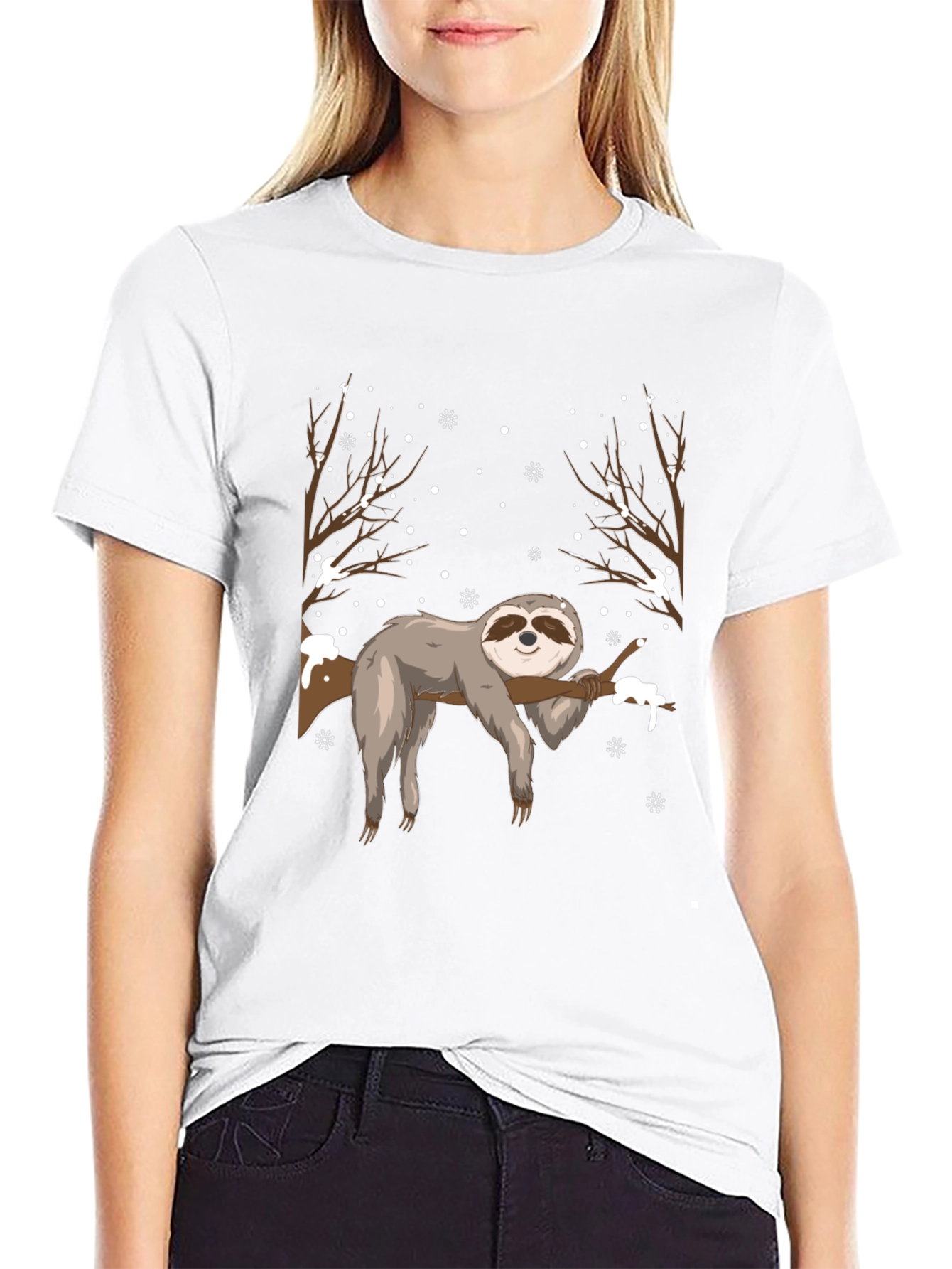 Sloth in Winter Mens T-Shirt