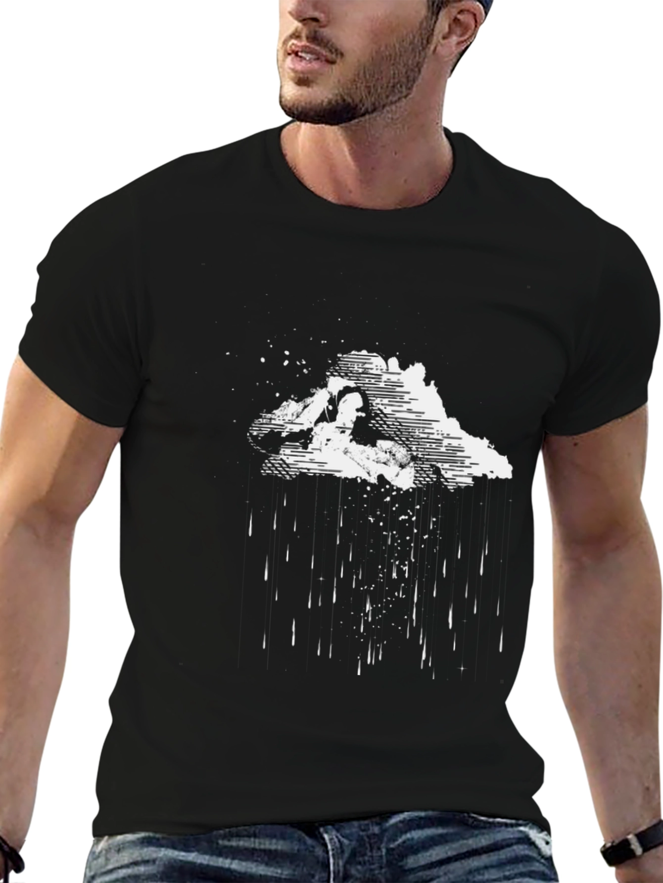 Black Graphic Tee - Rainy Cloud Design