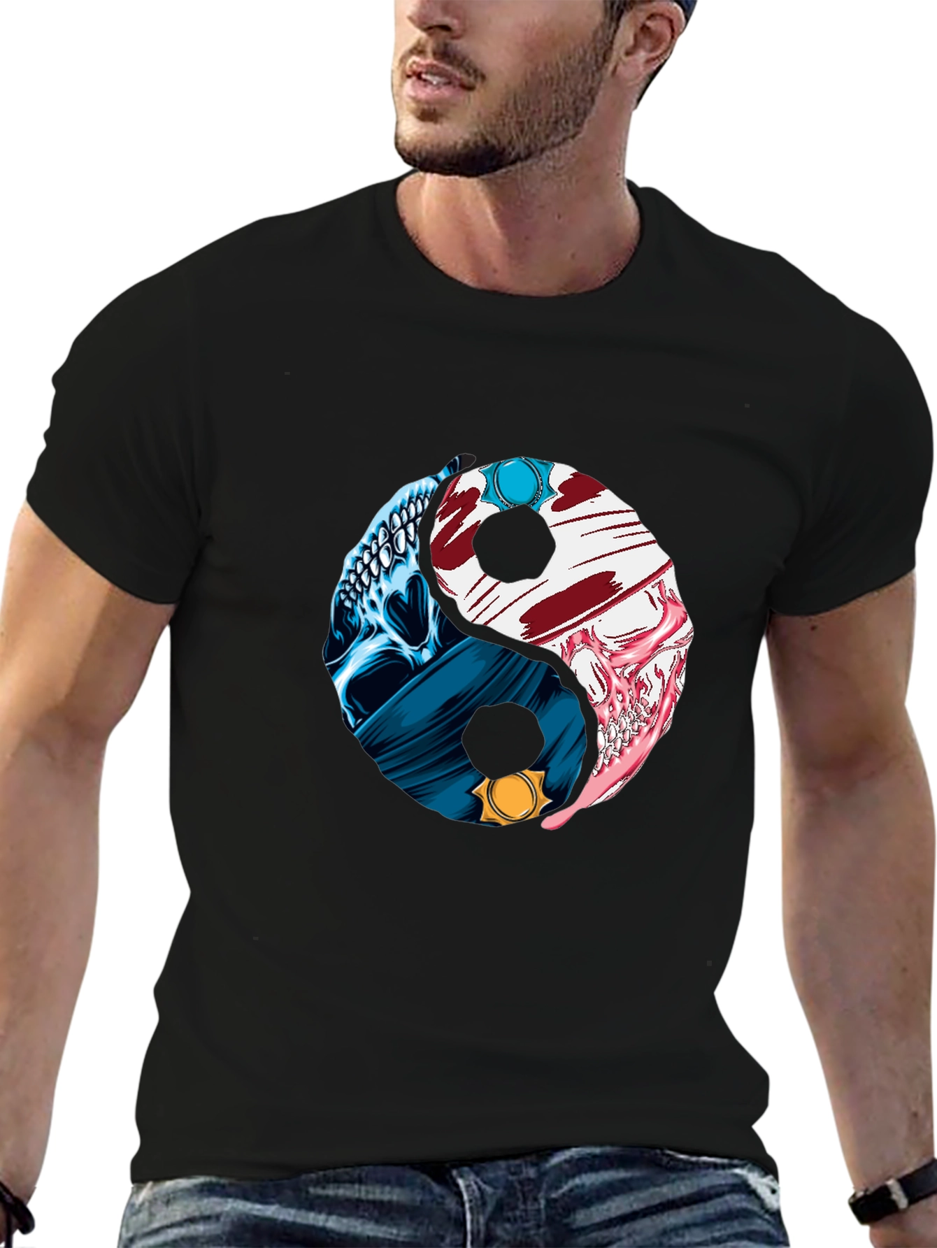 Yin Yang Skull Graphic T-Shirt