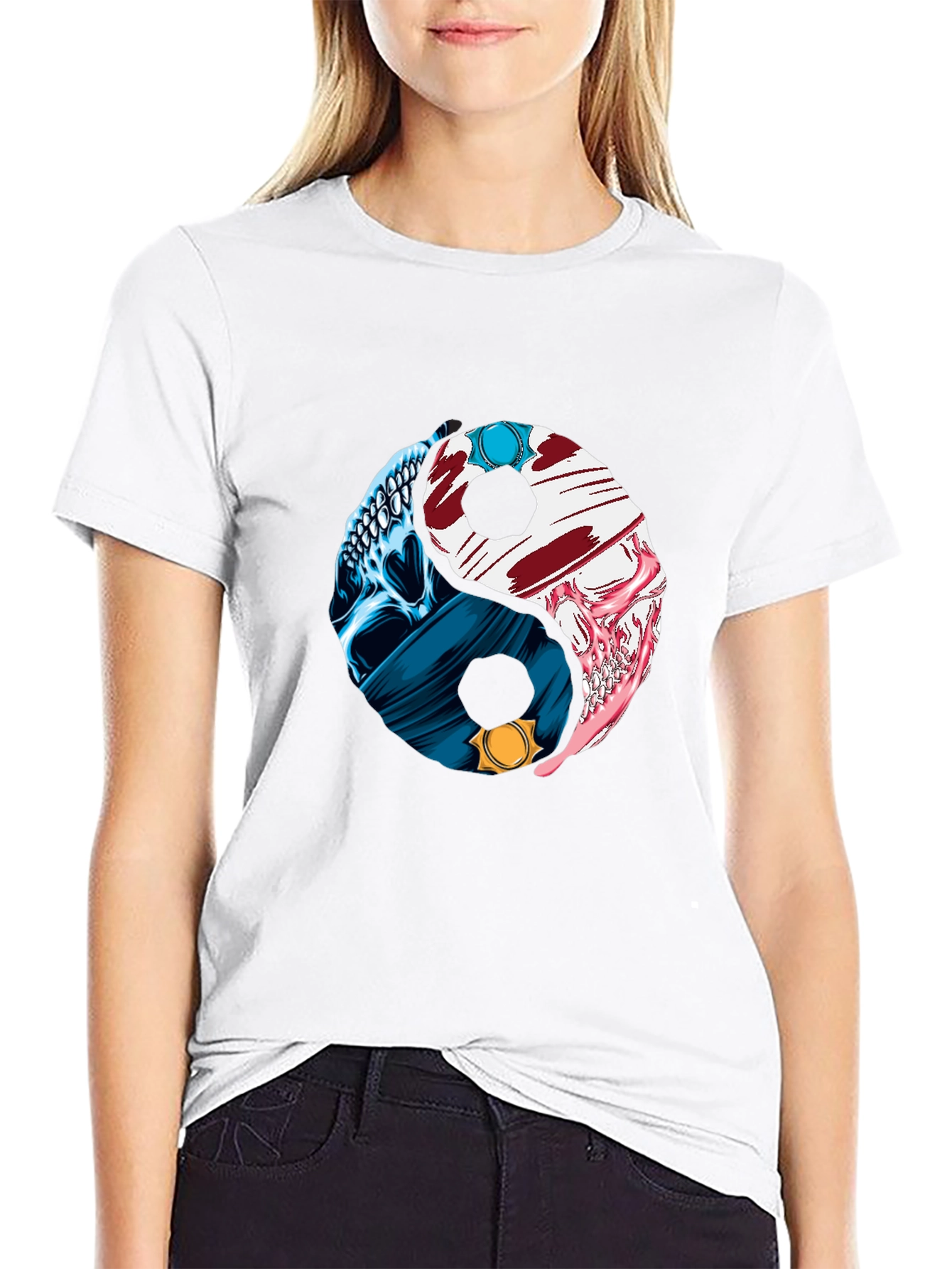 Yin Yang Skull Graphic T-Shirt