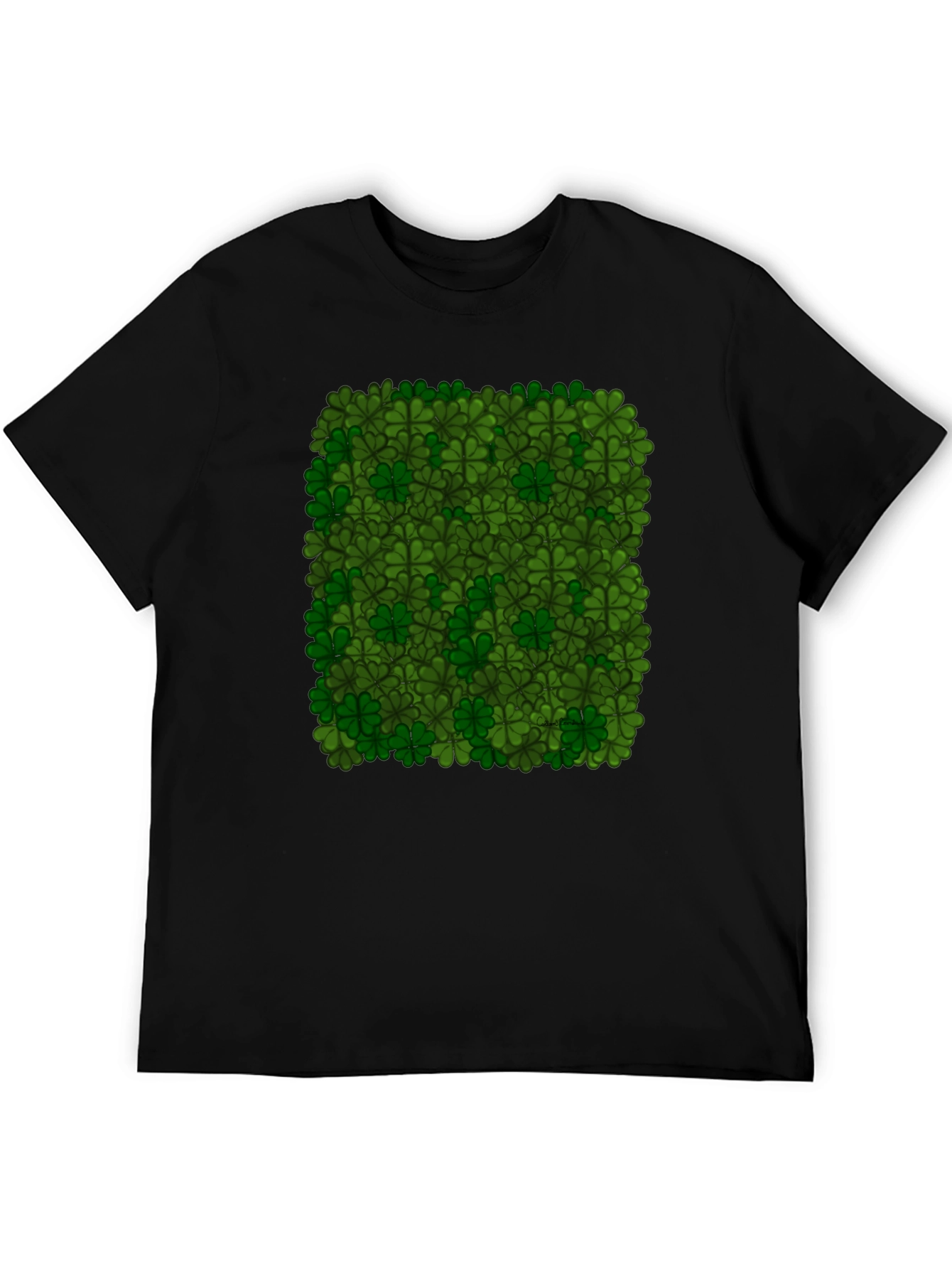 Lucky Clover Pattern Black T-Shirt