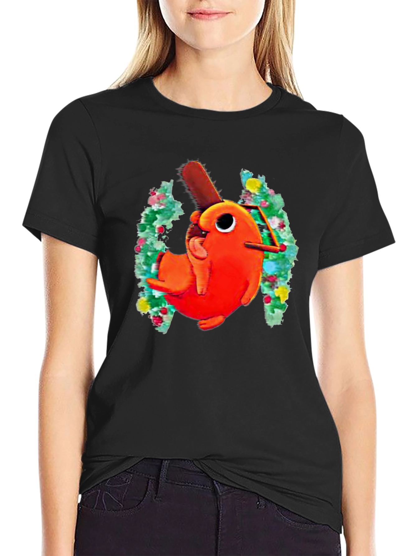 Pochita Chainsaw Dog Graphic Black T-Shirt