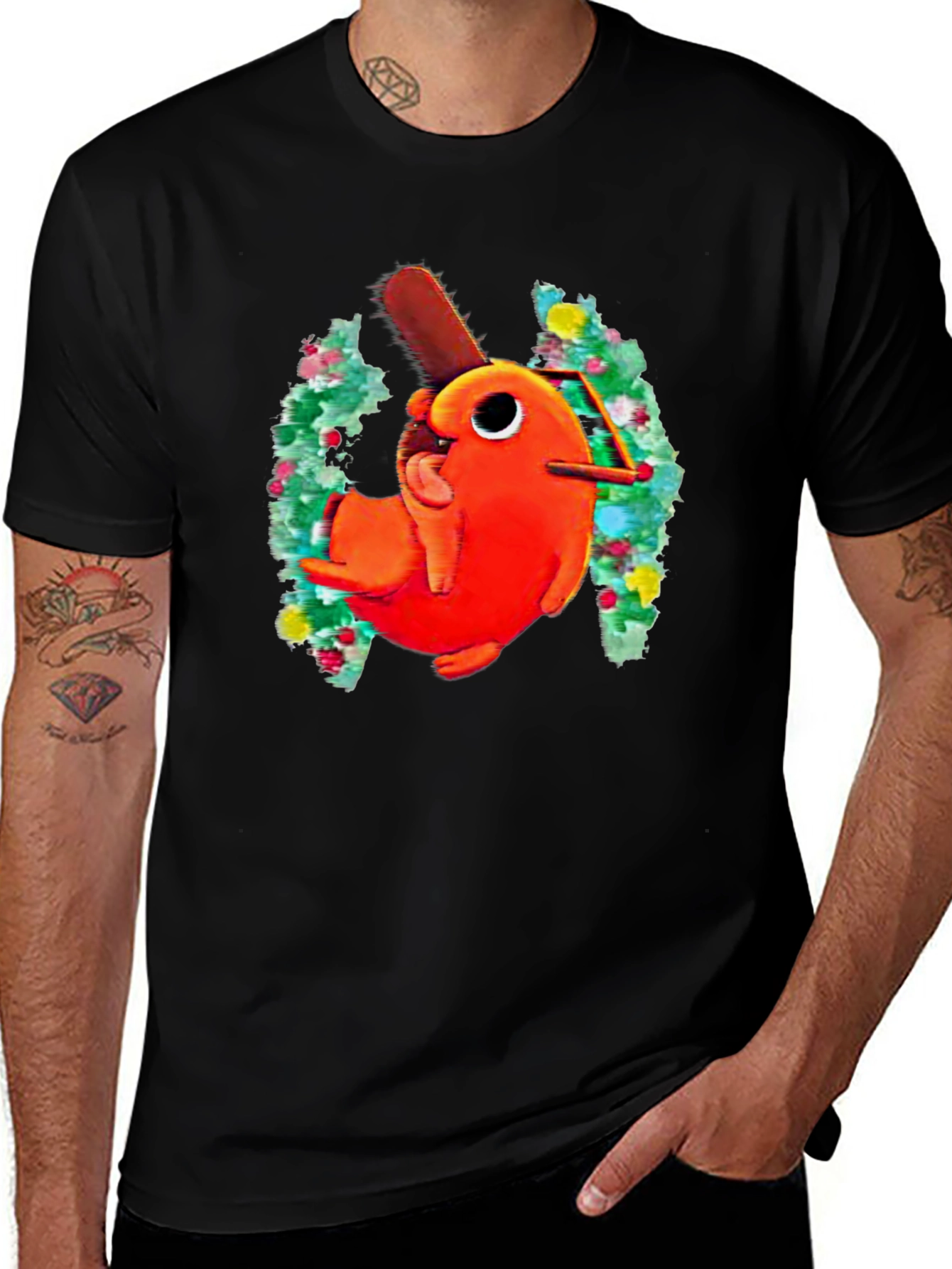Pochita Chainsaw Dog Graphic Black T-Shirt