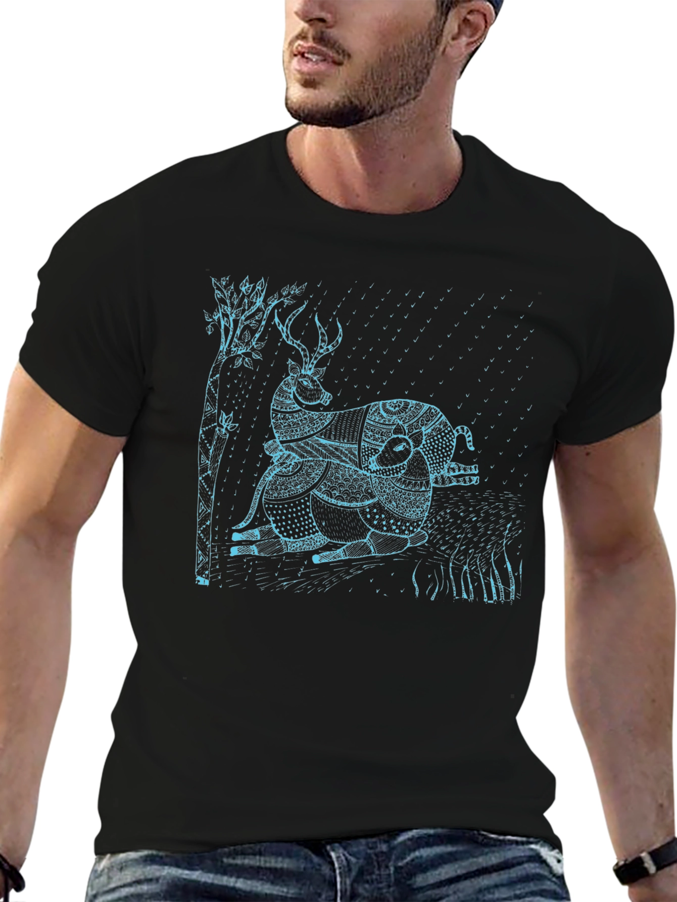 Stylized Animal Graphic Tee - Black