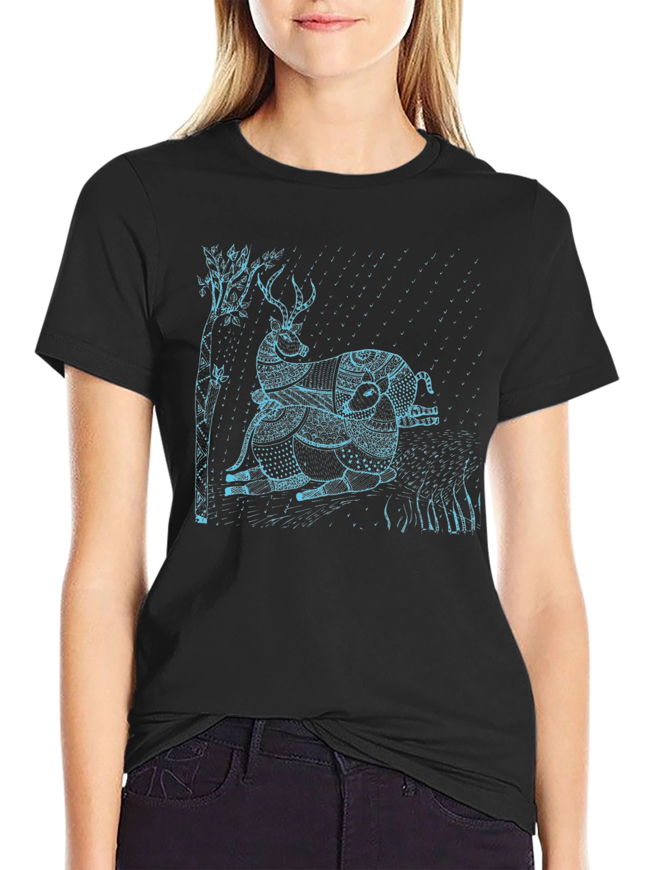 Stylized Animal Graphic Tee - Black
