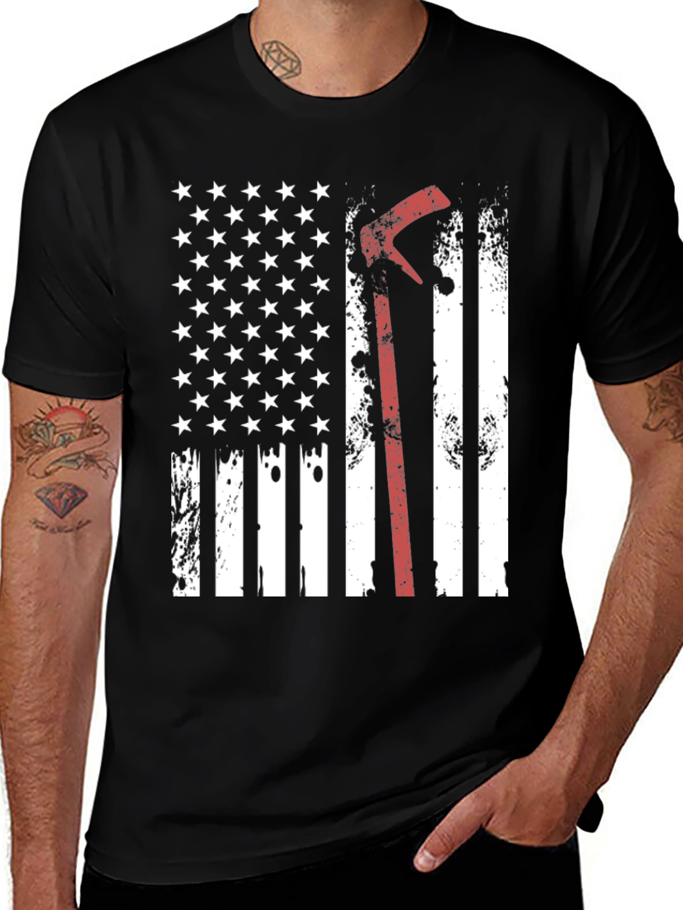 Firefighter Axe American Flag T-Shirt