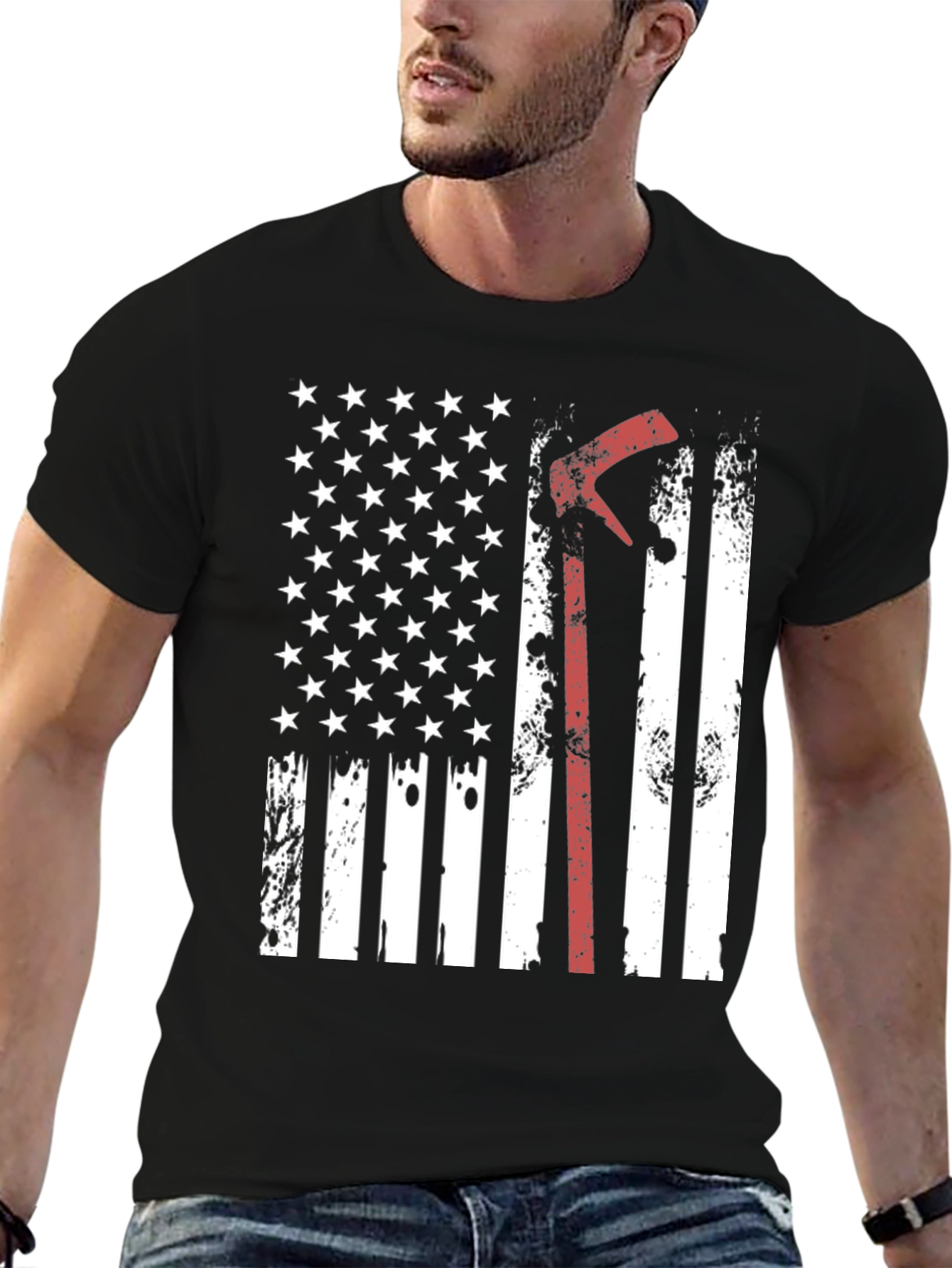 Firefighter Axe American Flag T-Shirt