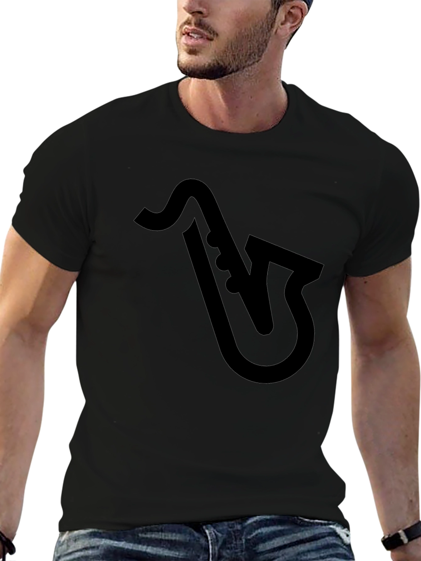 Saxophone Graphic Tee - Black Cotton T-Shirt