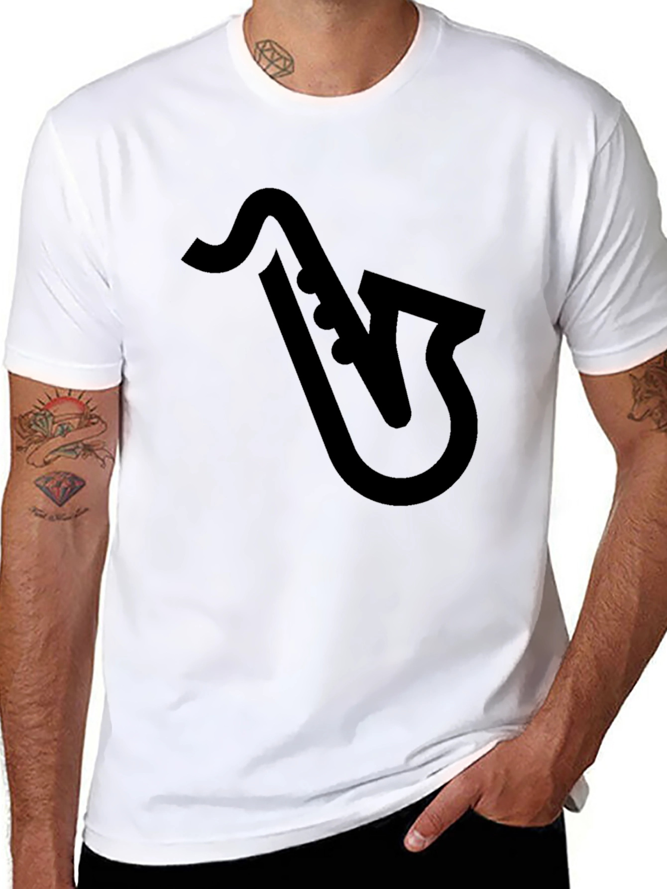 Saxophone Graphic Tee - Black Cotton T-Shirt