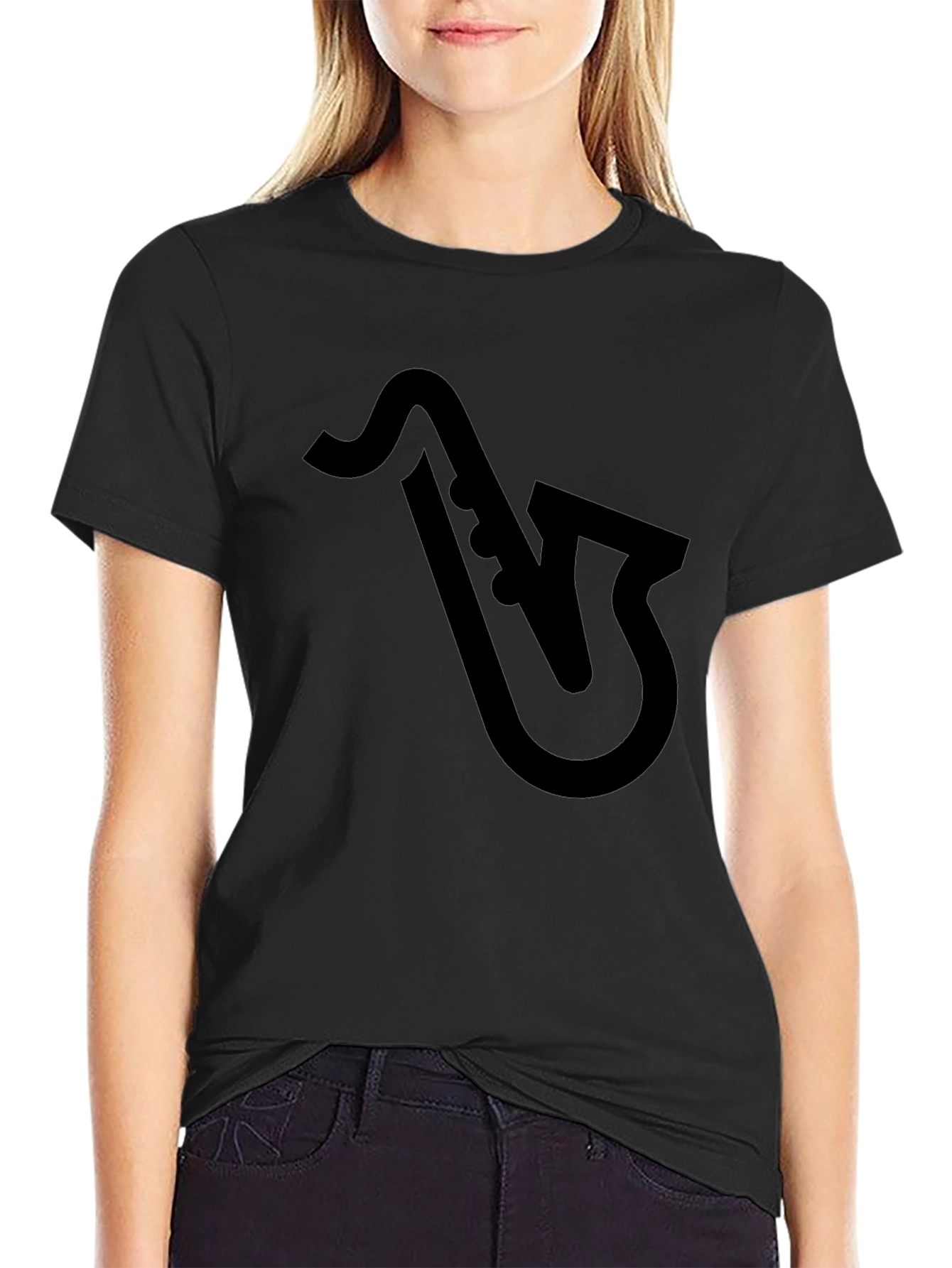 Saxophone Graphic Tee - Black Cotton T-Shirt